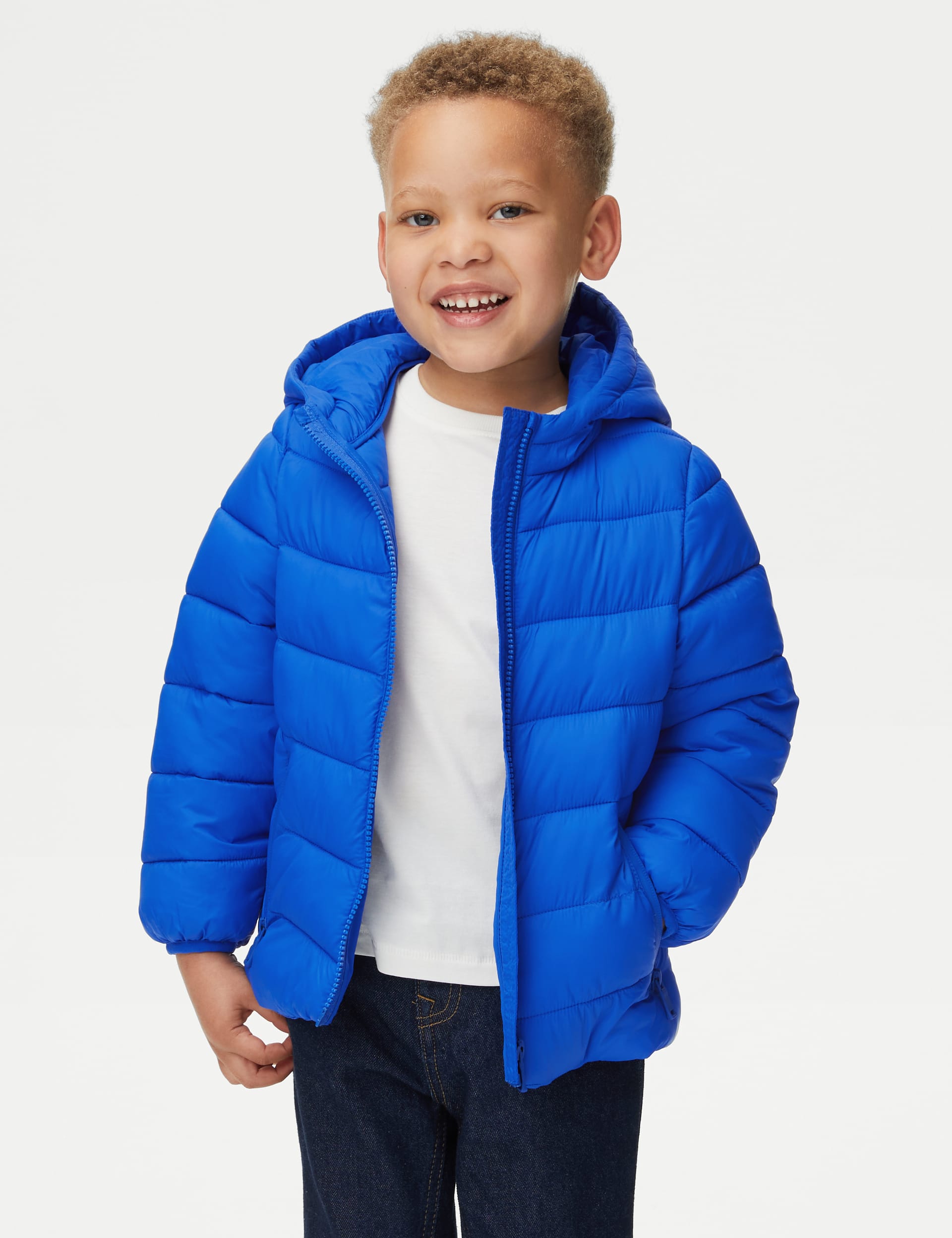 M&S Collection Stormwear Lightweight Padded Coat (2-8 Yrs) - 3-4 Y - Bright Blue, Bright Blue,Black