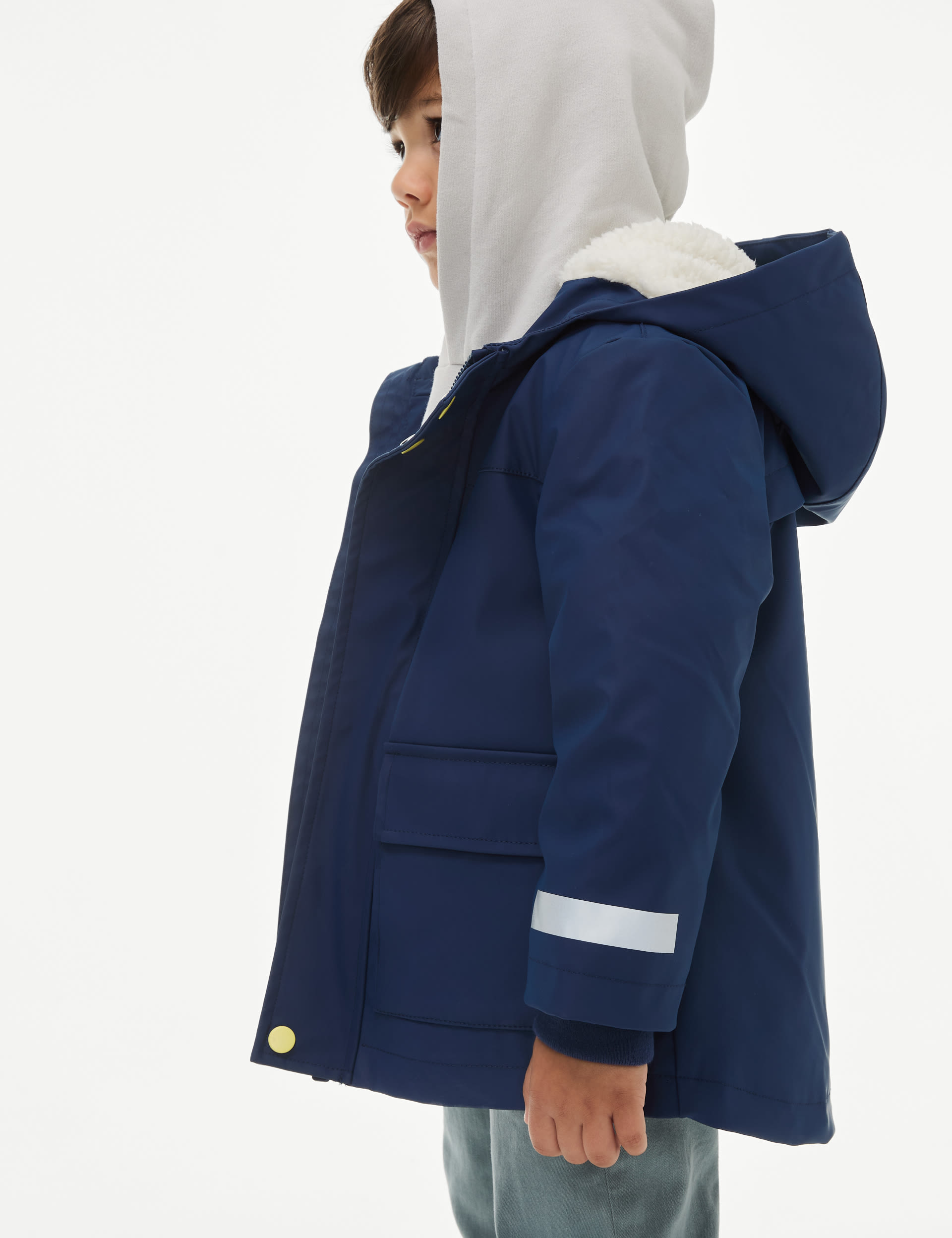 M&S Collection Boys Stormwear Borg Lined Hooded Fisherman Coat (2-8 Yrs) - 6-7 Y - Navy, Navy