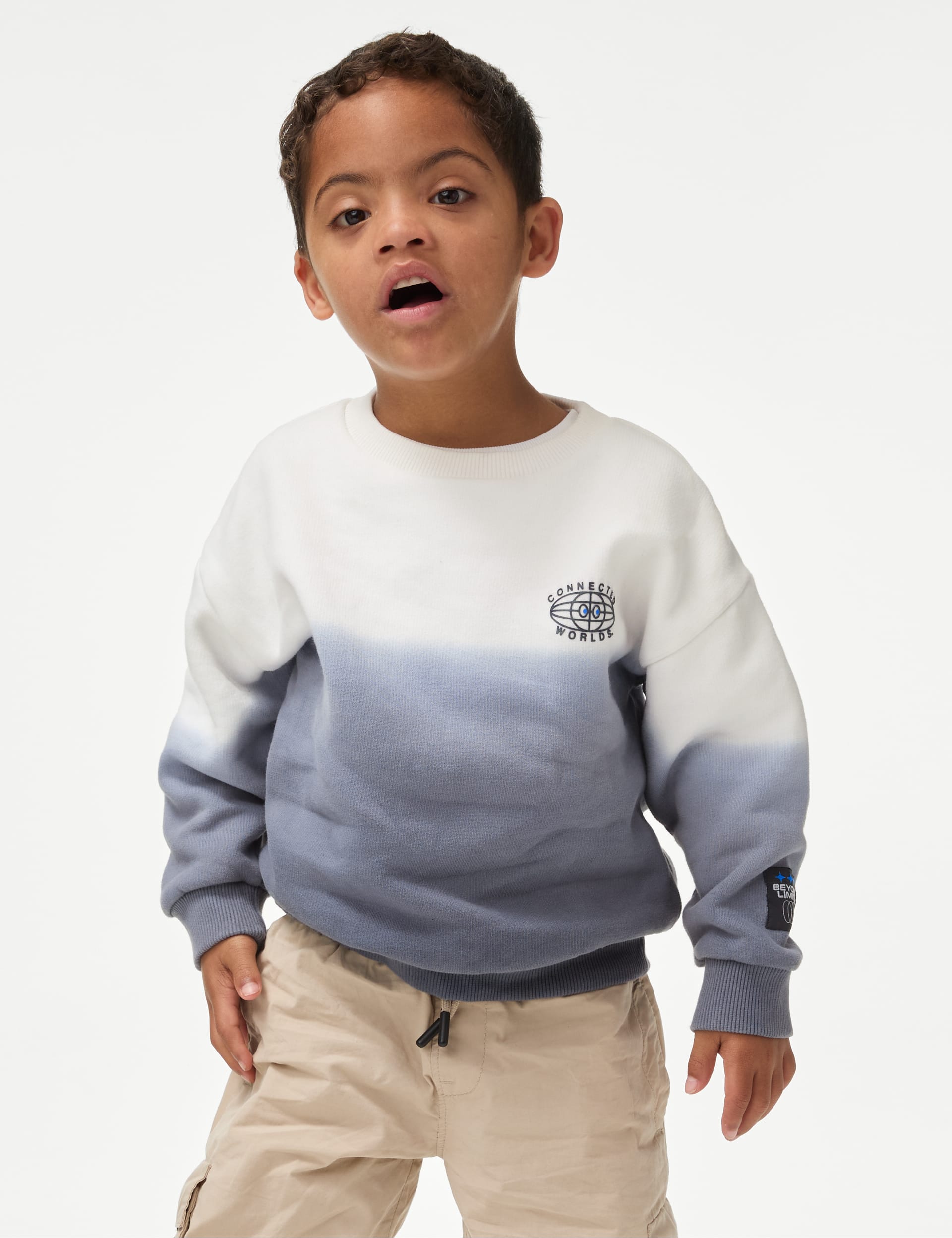 M&S Collection Boys Cotton Rich Ombre Sweatshirt (0-16 Yrs) - 3-4 Y - Blue Mix, Blue Mix