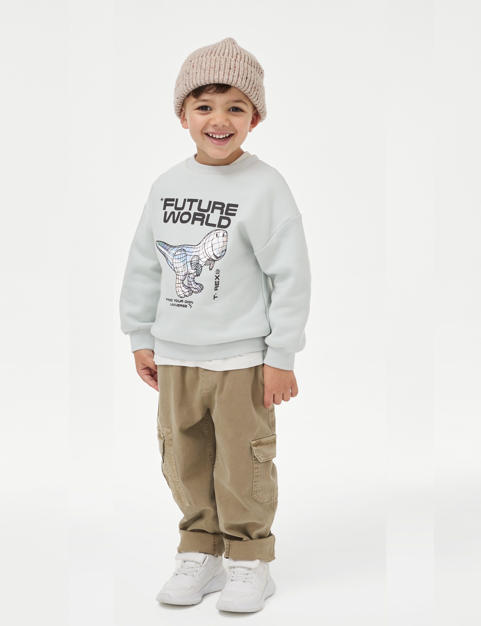 M&S Collection Boys Cotton Rich Future Dinosaur Sweatshirt (2-8 Yrs) - 2-3 Y - Light Mint, Light Min