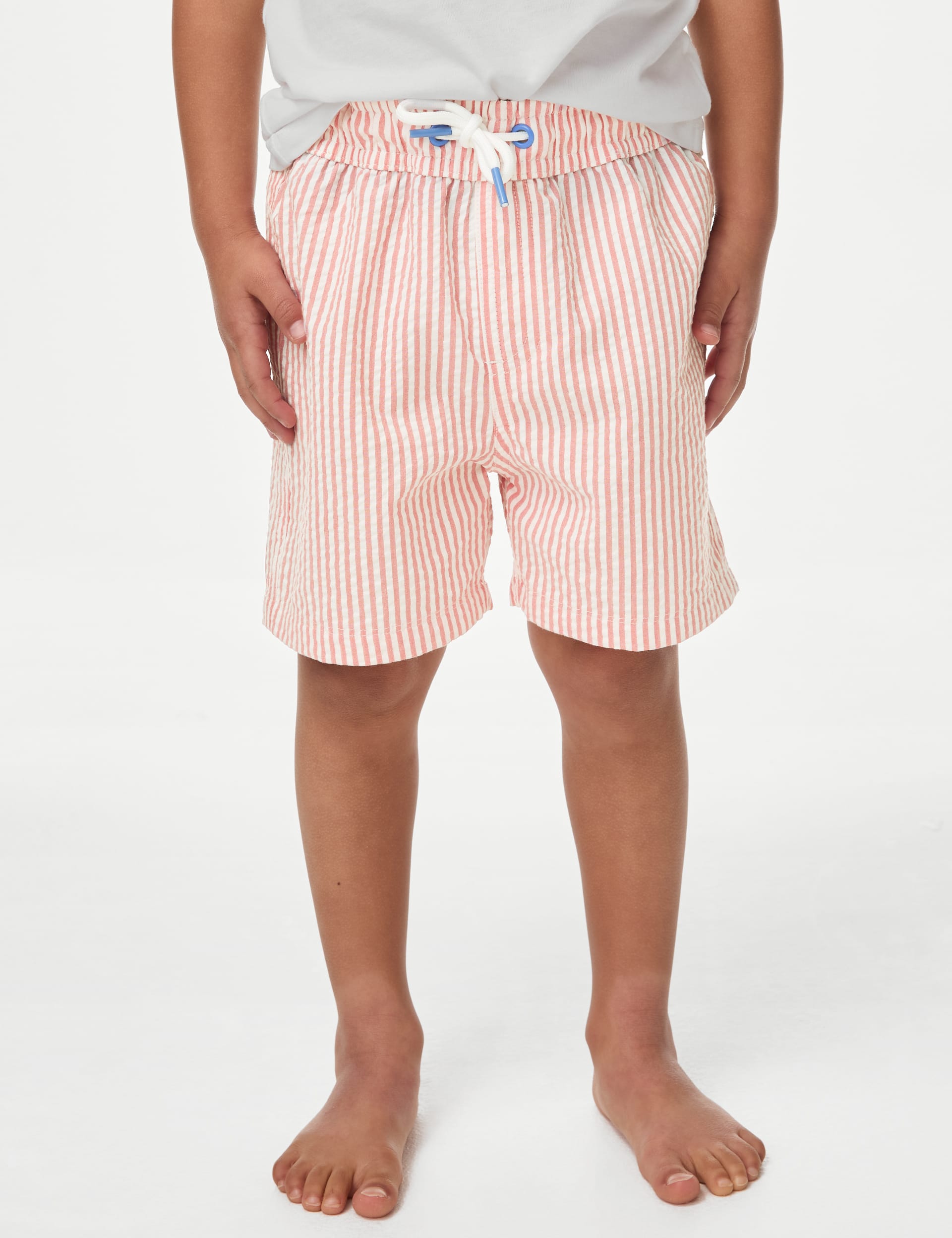 M&S Collection Boys Striped Swim Shorts (2-8 Yrs) - 4-5 Y - Red, Neutral,Red