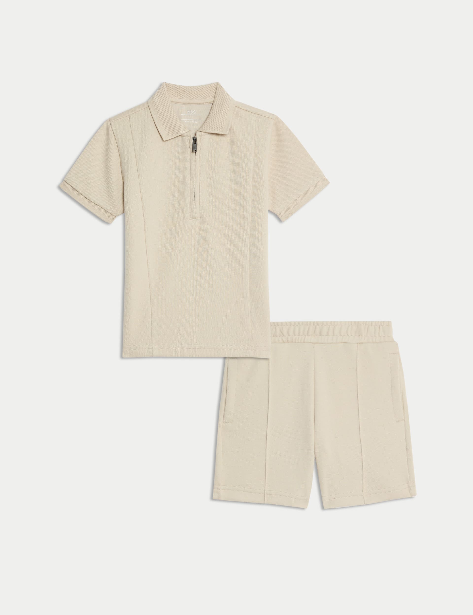 M&S Collection Boys Cotton Blend Pique Top & Bottom Outfit (2-16 Yrs) - 5-6 Y - Light Turquoise, Lig