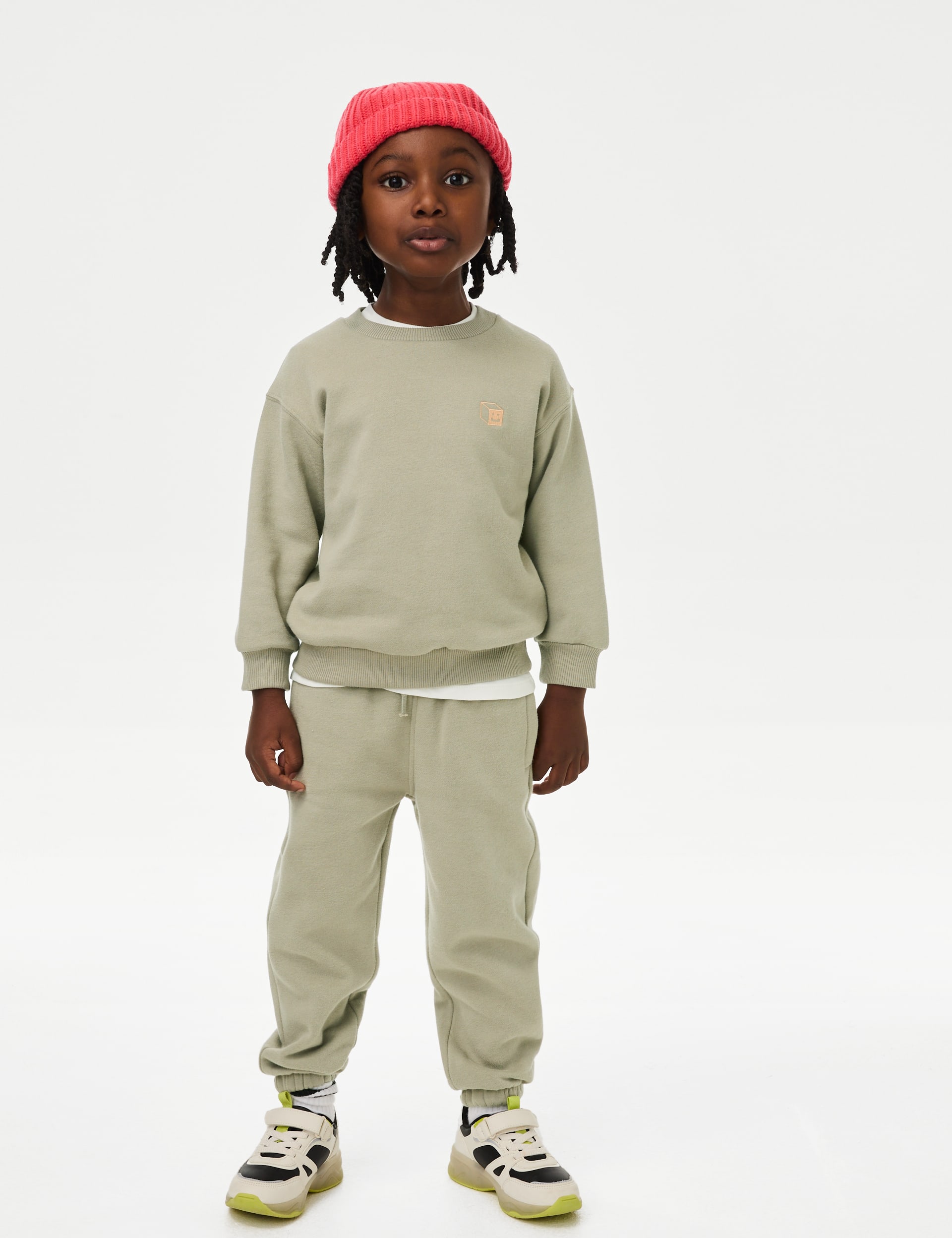 M&S Collection Boys 2pc Cotton Rich Top & Bottom Outfit (1-16 Yrs) - 8-9 Y - Light Khaki, Navy,Light