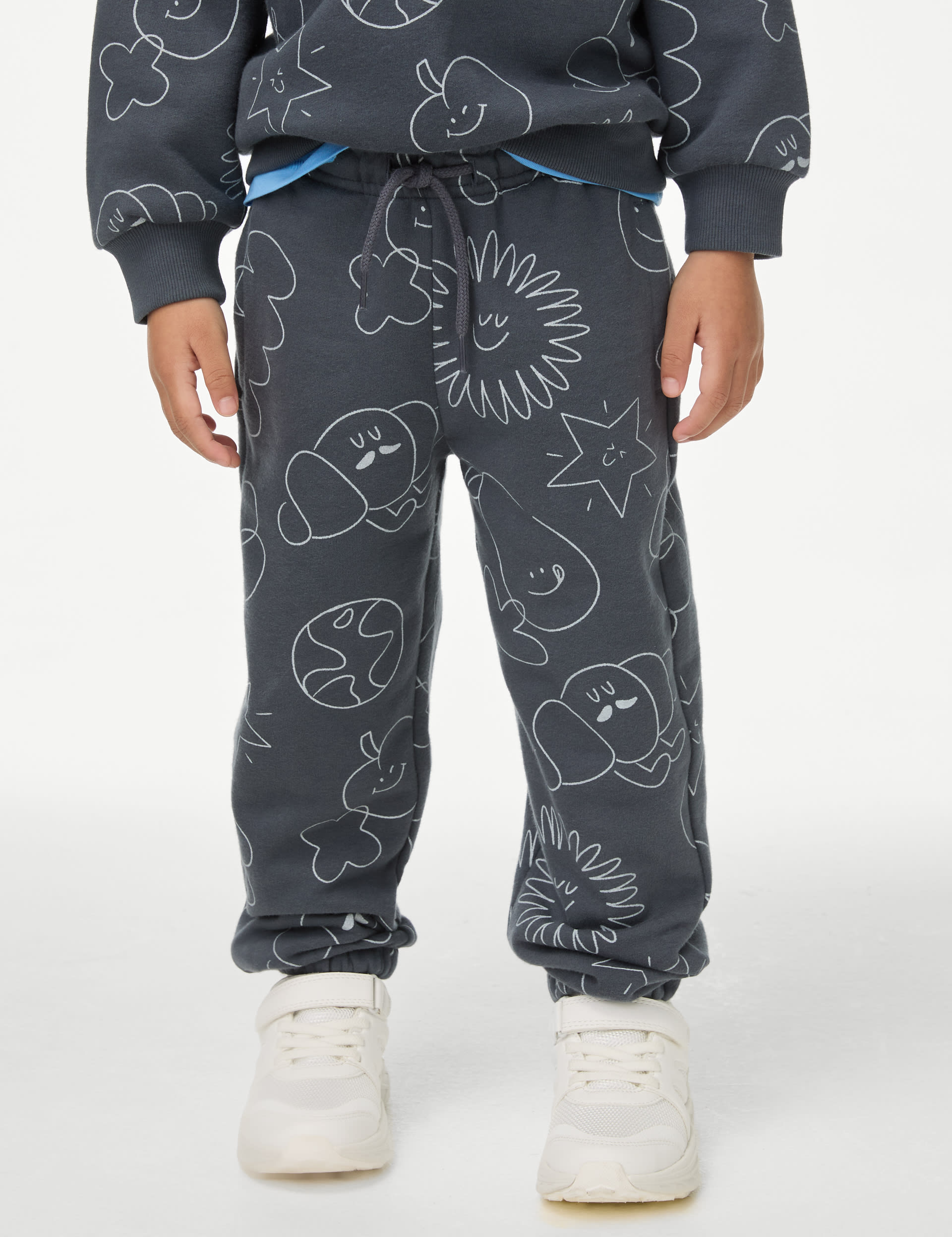 M&S Collection Boys Cotton Rich Doodle Print Joggers (2-8 Yrs) - 3-4 Y - Charcoal, Charcoal