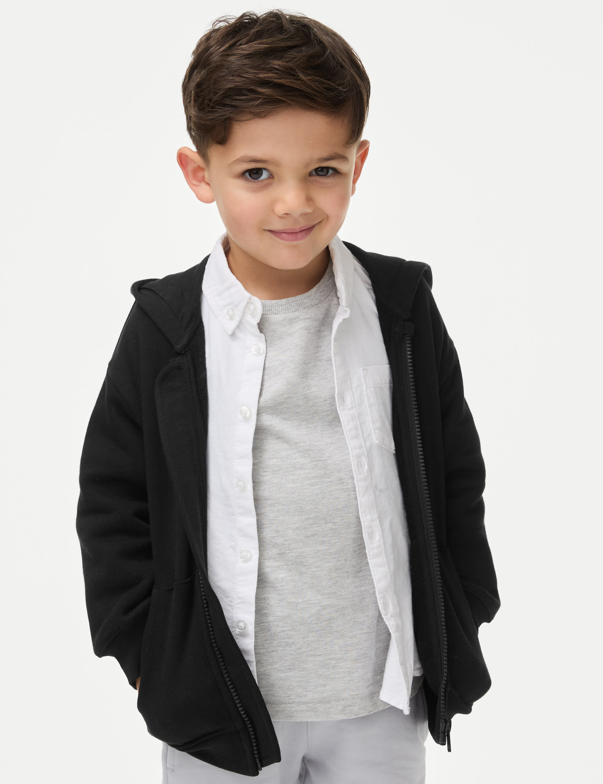 M&S Collection Boys Cotton Rich Zip Hoodie (2-8 Yrs) - 2-3 Y - Black, Black