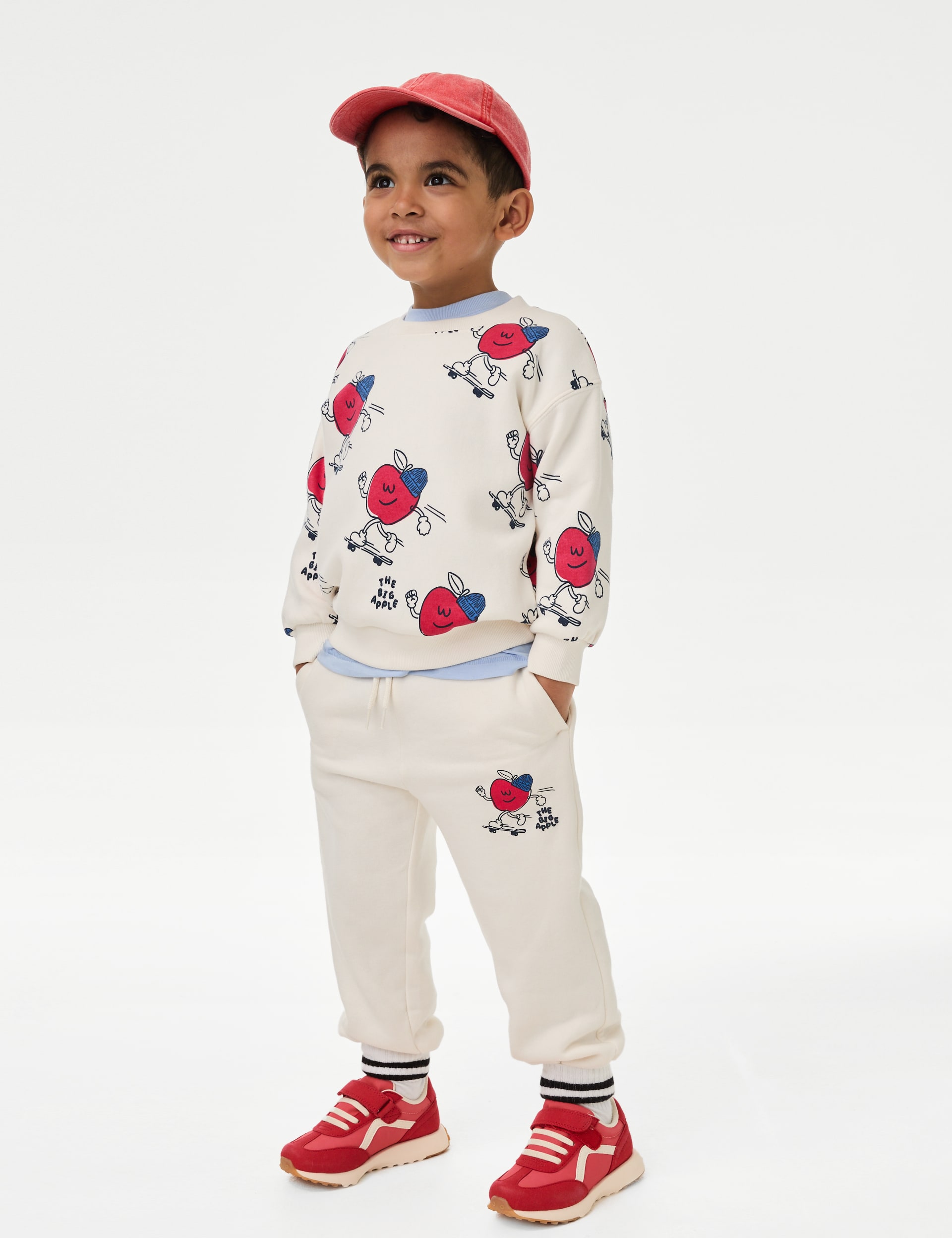 M&S Collection Boys Cotton Rich Apple Print Sweatshirt (2-8 Yrs) - 3-4 Y - Cream Mix, Cream Mix