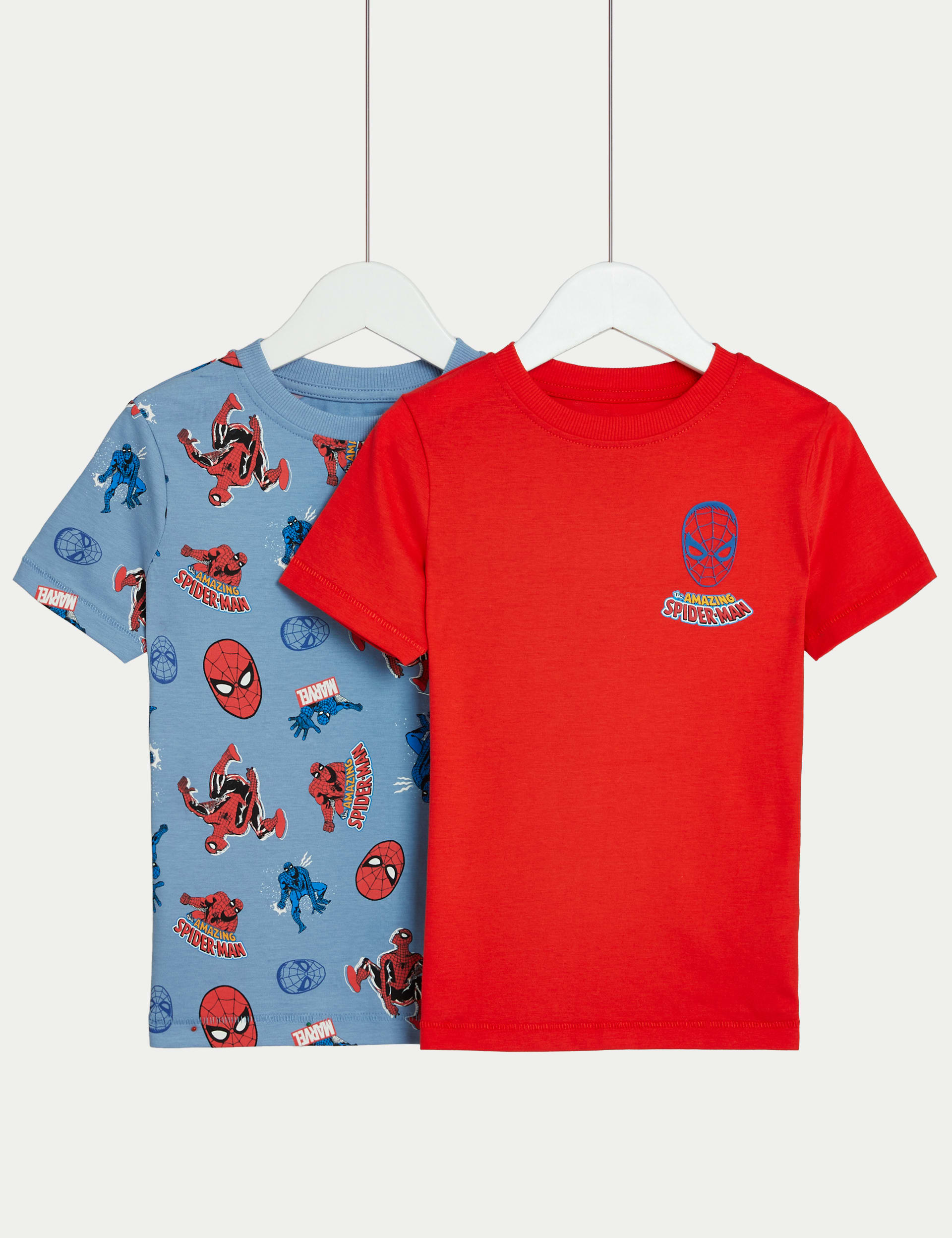 M&S Collection Boys 2 Pack Pure Cotton Spider-Man T-Shirts (2-8 Yrs) - 4-5 Y - Red Mix, Red Mix