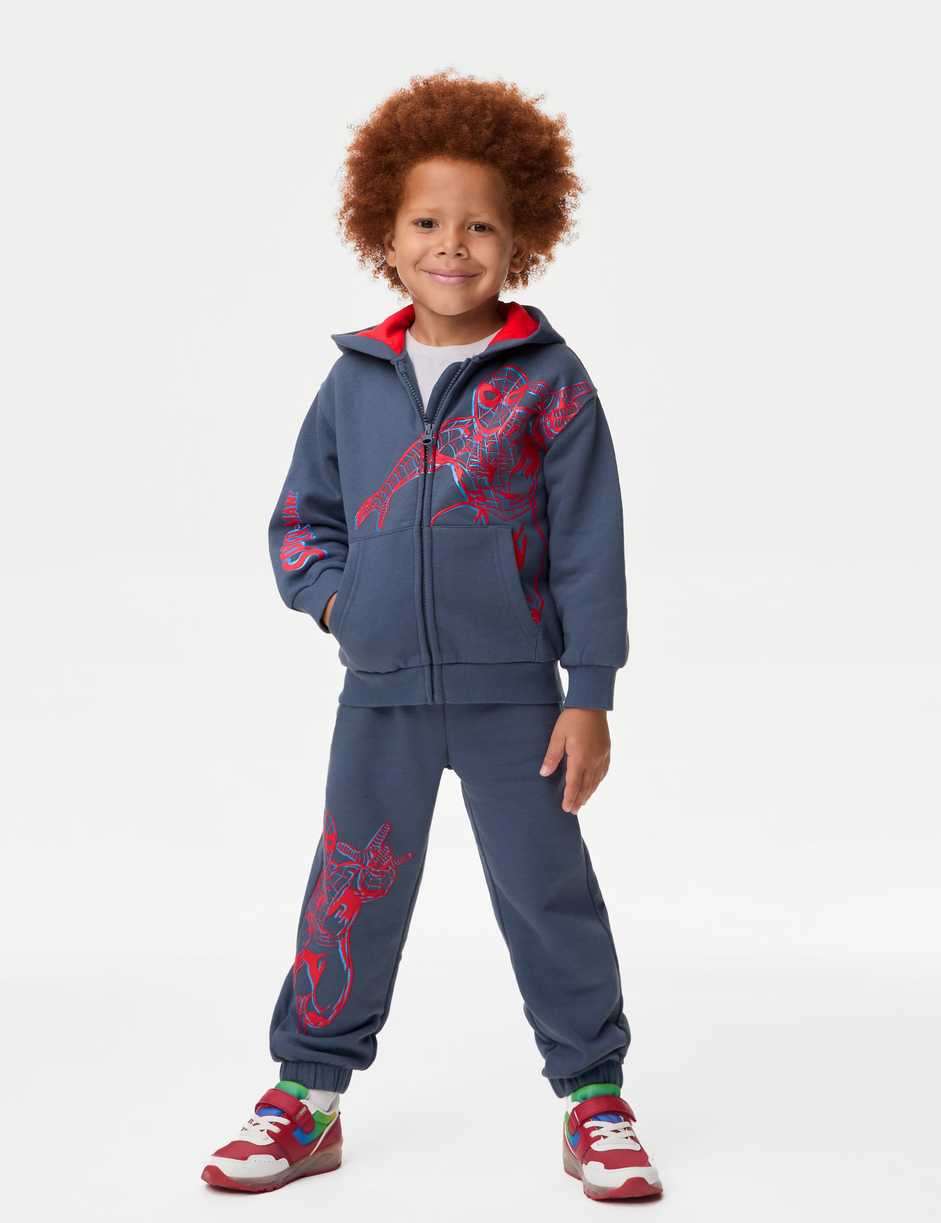 M&S Collection Boys Cotton Rich Spider-Man Zip Hoodie (2-8 Yrs) - 5-6 Y - Air Force Blue, Air Force