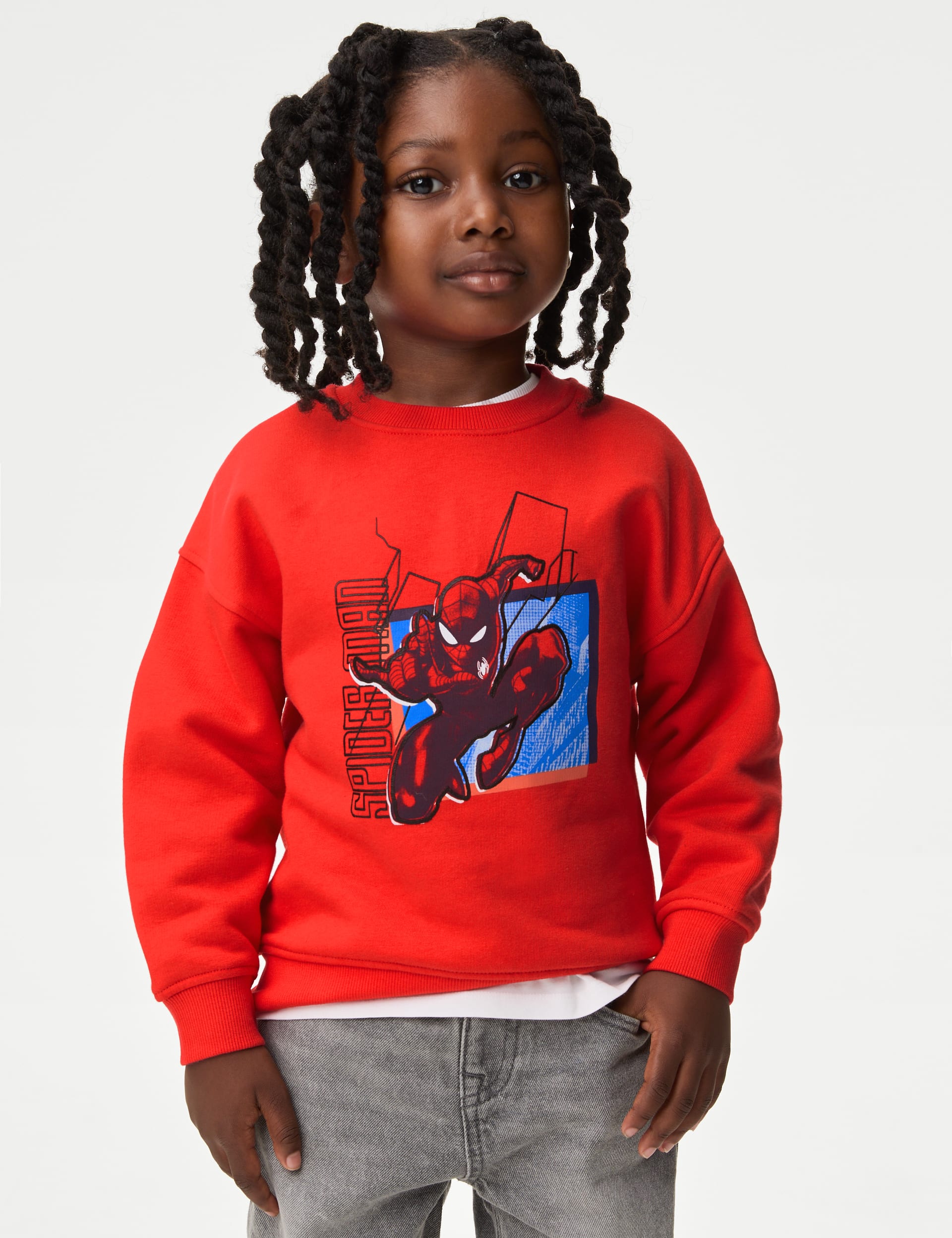 M&S Collection Boys Cotton Rich Spider-Man Graphic Sweatshirt (2-8 Yrs) - 3-4 Y - Red, Red