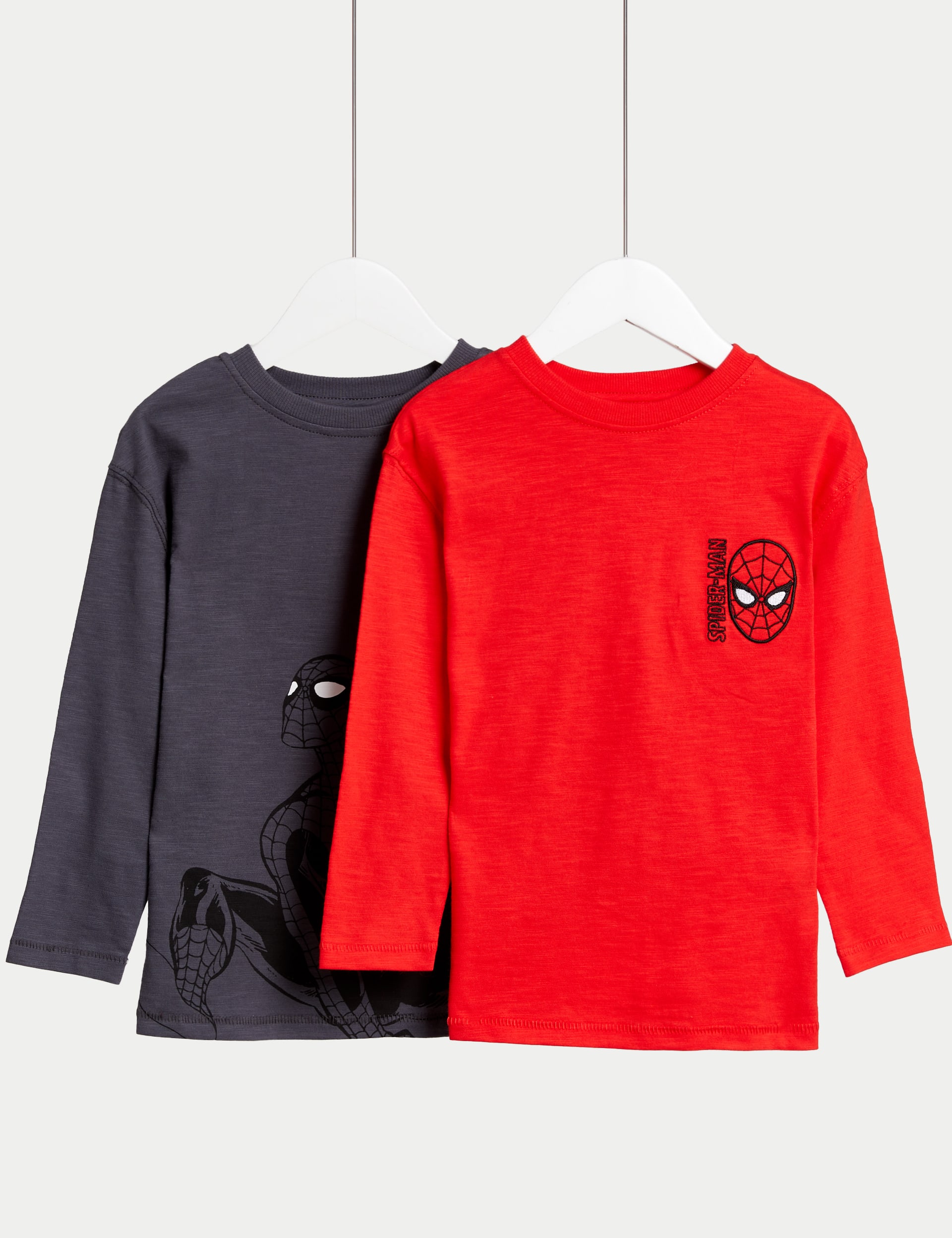 M&S Collection Boys 2 Pack Pure Cotton Spider-Man Tops (2-8 Yrs) - 6-7 Y - Red Mix, Red Mix