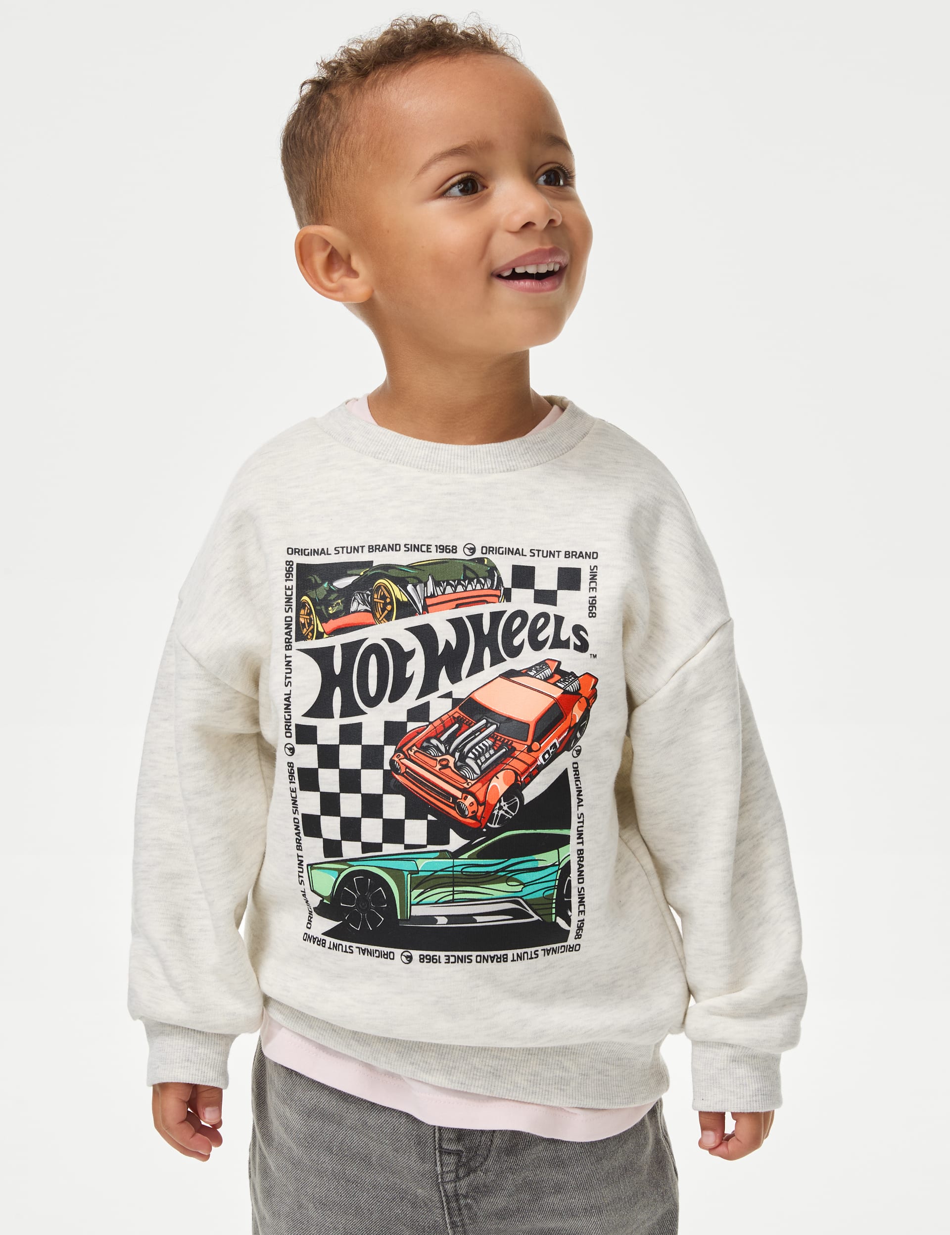 M&S Collection Boys Cotton Rich Hot Wheels Sweatshirt (2-8 Yrs) - 4-5 Y - Light Grey, Light Grey