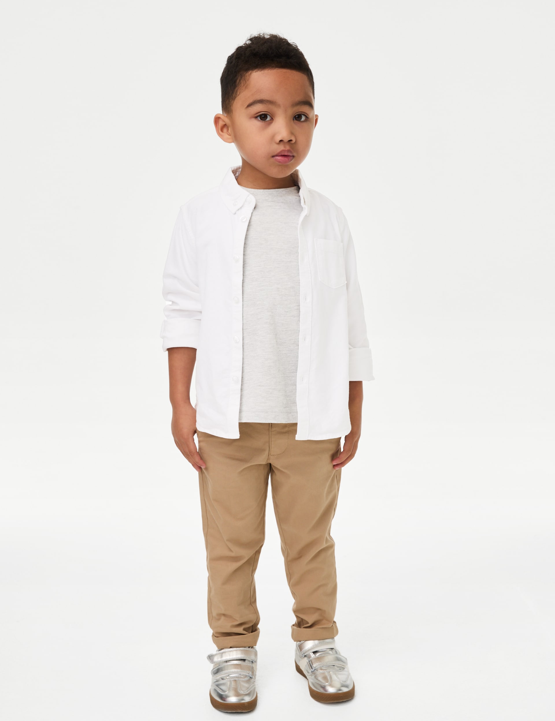 M&S Collection Boys Pure Cotton Oxford Shirt (2-8 Yrs) - 6-7 Y - White, White,Blue