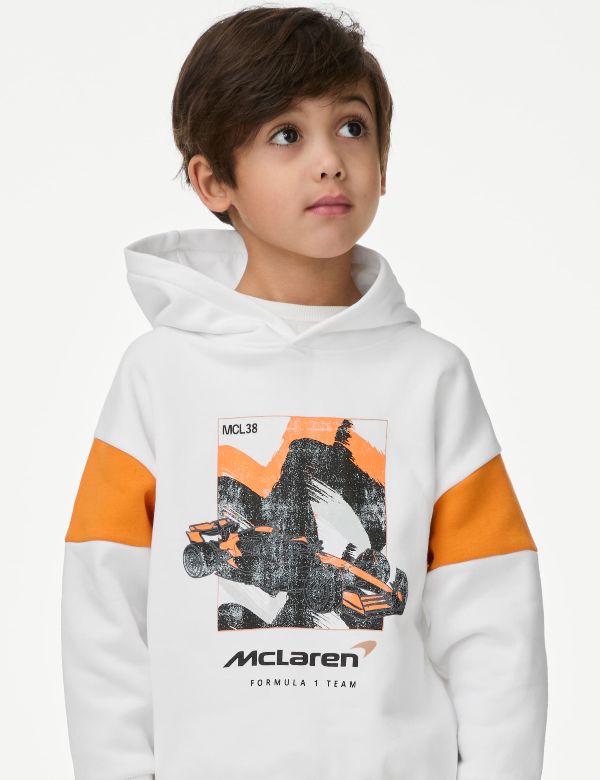 M&S Collection Boys Cotton Rich McLaren Car Hoodie (2-8 Yrs) - 3-4 Y - White, White