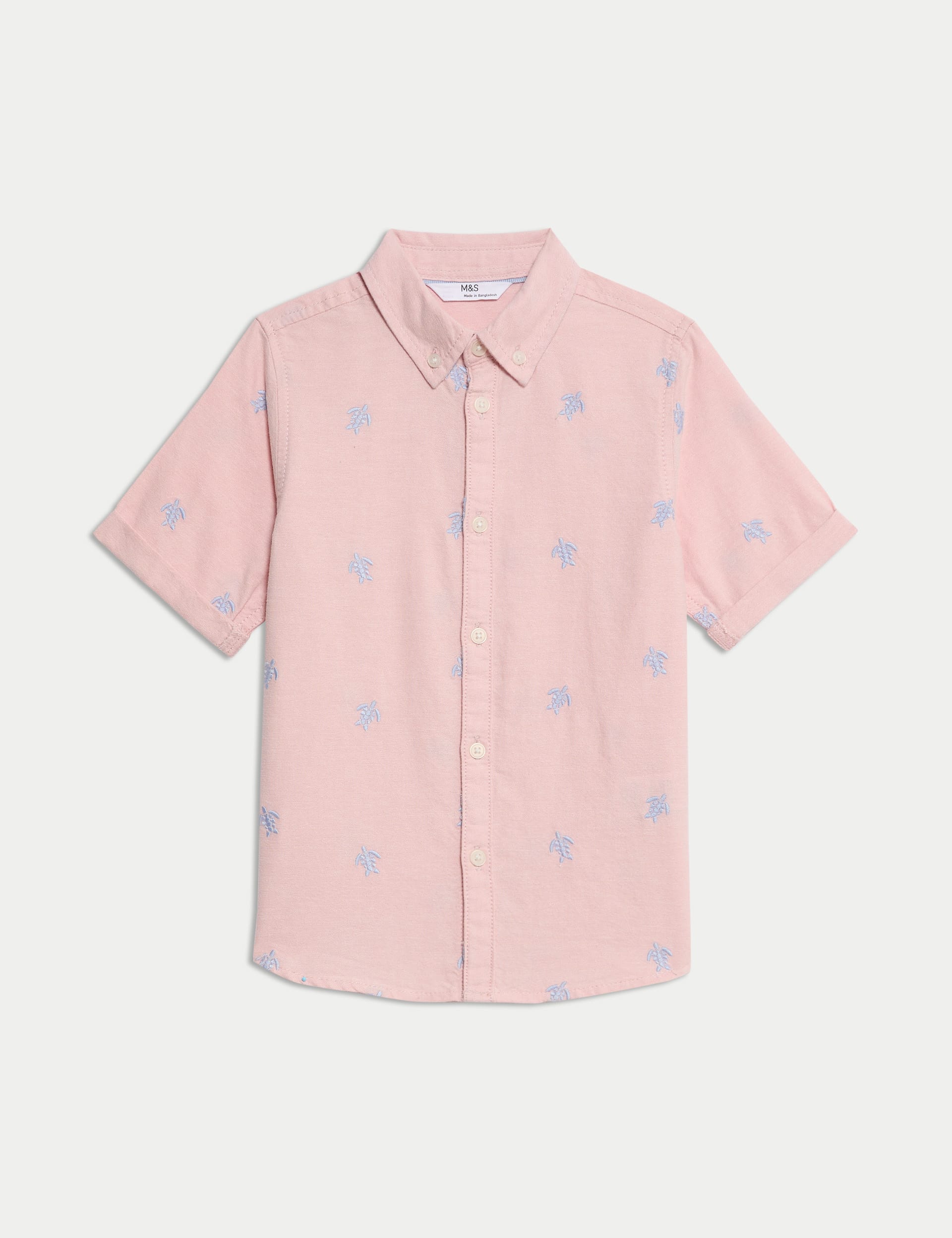 M&S Collection Boys Pure Cotton Turtle Embroidered Oxford Shirt (1-8 Yrs) - 5-6 Y - Pink, Pink