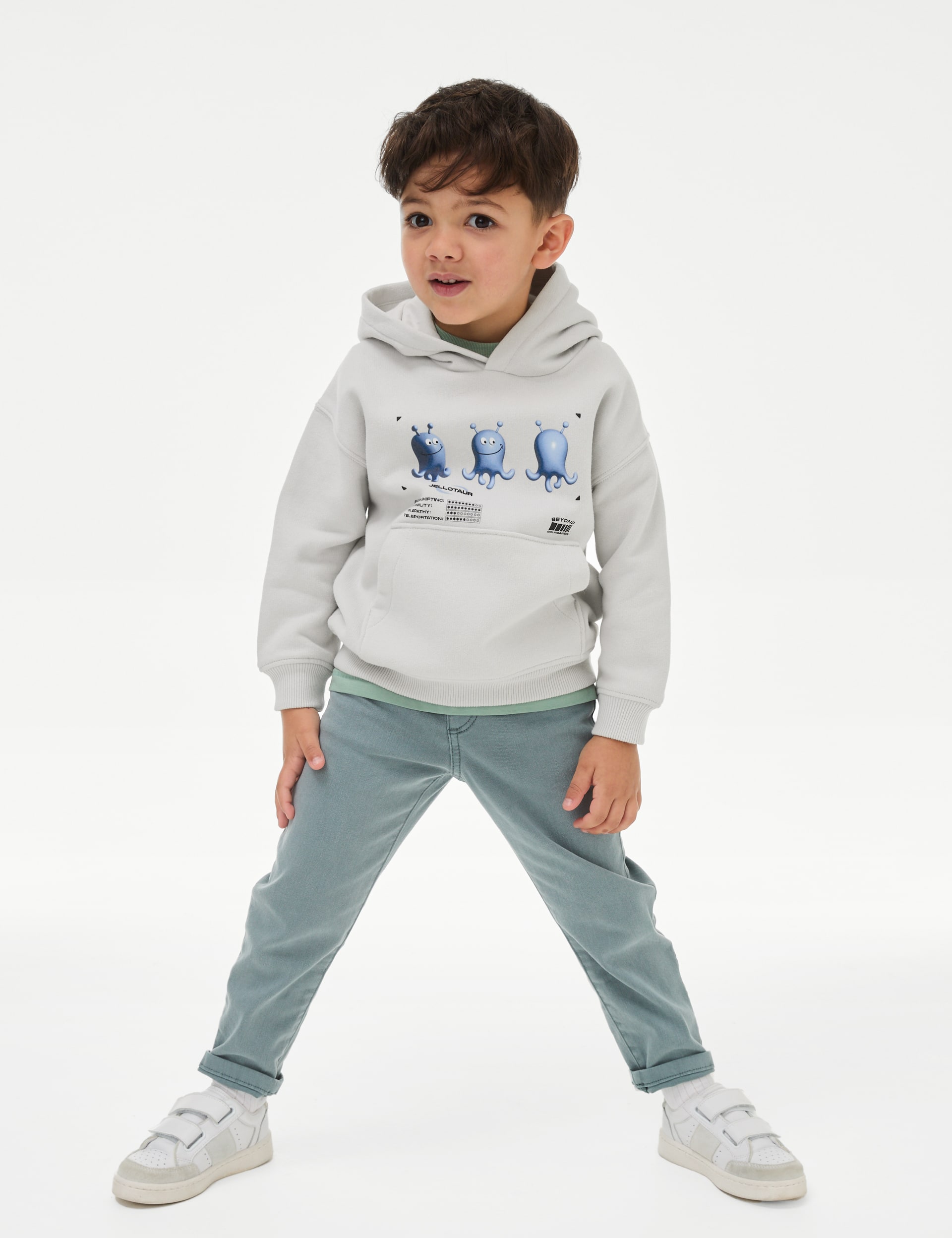 M&S Collection Boys Cotton Rich Jellotaur Hoodie (2-16 Yrs) - 3-4 Y - Light Grey, Light Grey