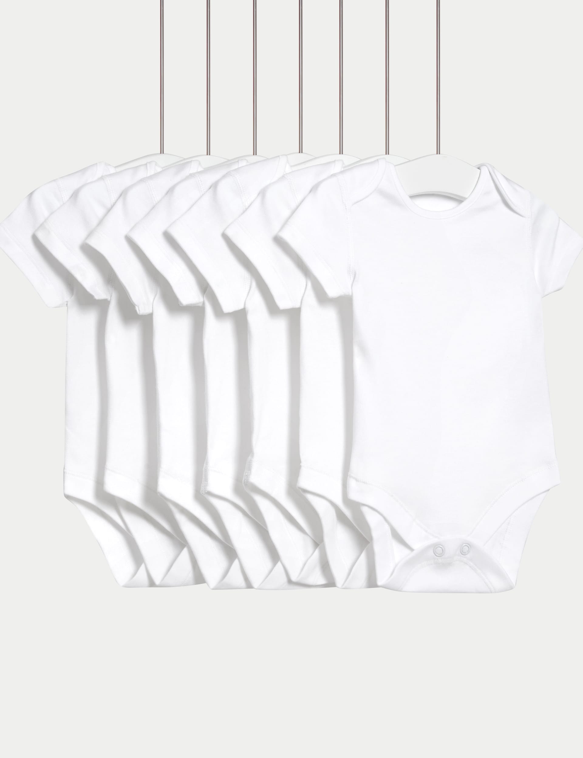 M&S Collection 7pk Pure Cotton Short Sleeve Bodysuits (5lbs-3 Yrs) - 0-3 M - White, White