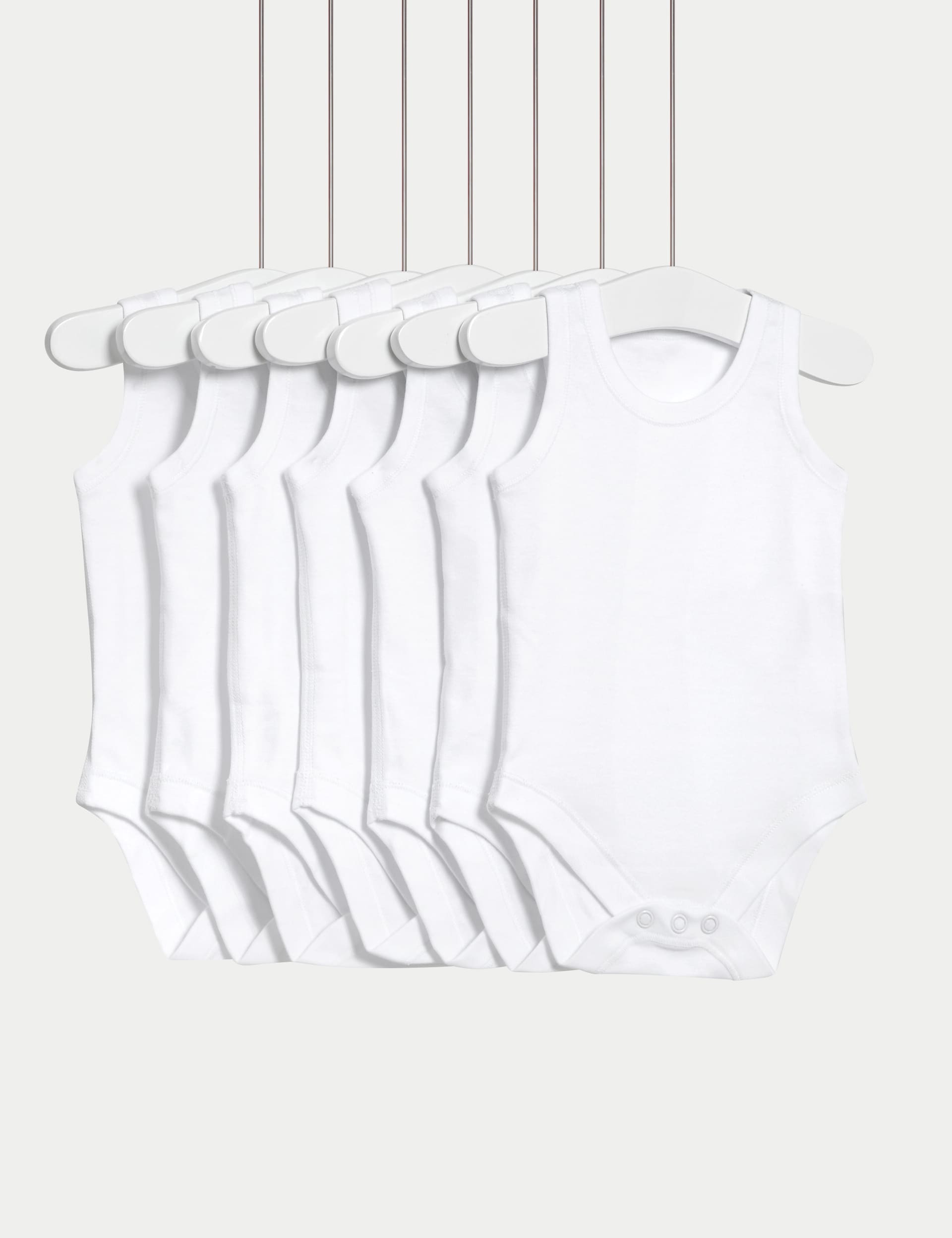 M&S Collection 7pk Pure Cotton Sleeveless Bodysuits (5lbs-3 Yrs) - 2-3Y - White, White