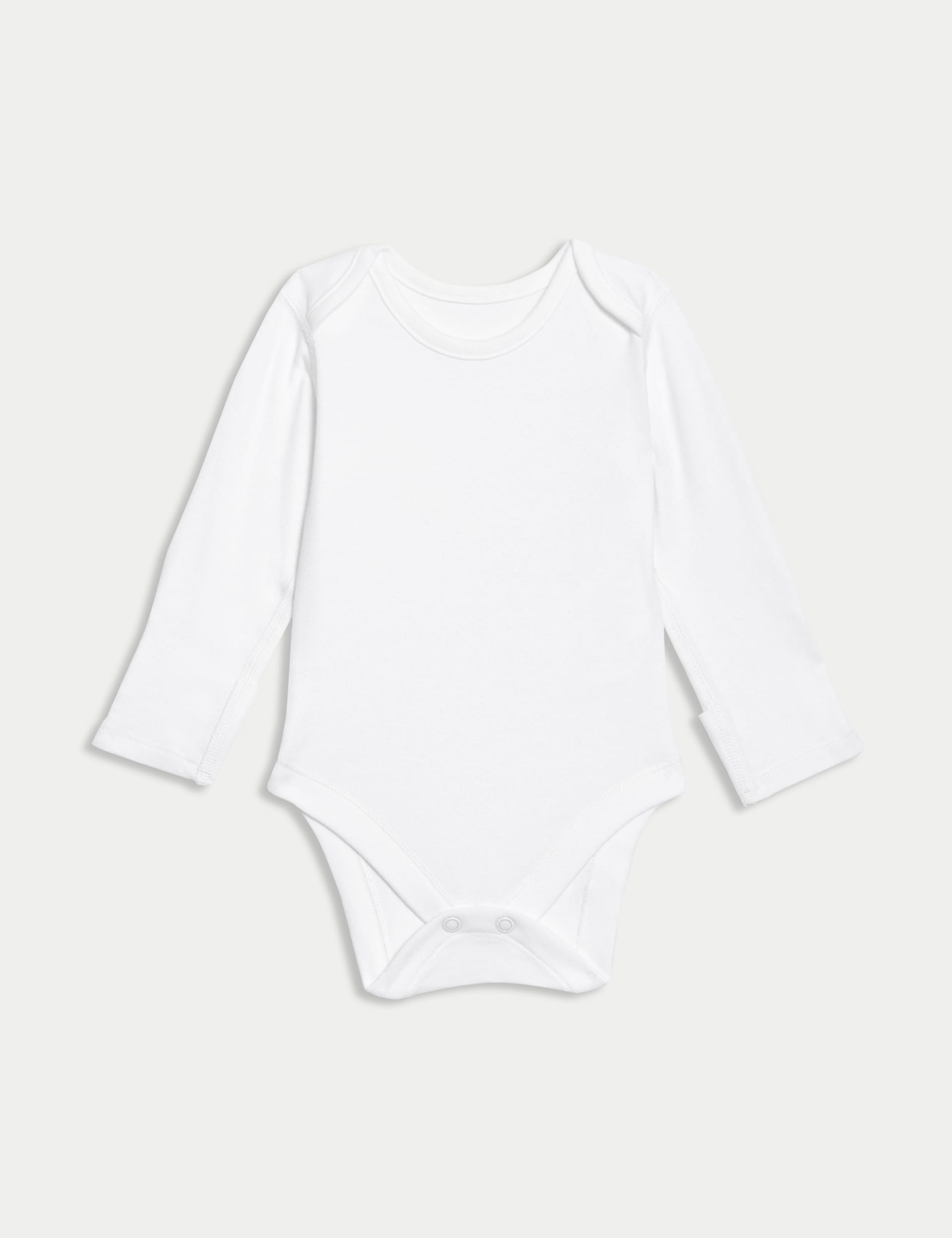 M&S Collection 7pk Pure Cotton Long Sleeve Bodysuits (5lbs-3 Yrs) - 0-3 M - White, White