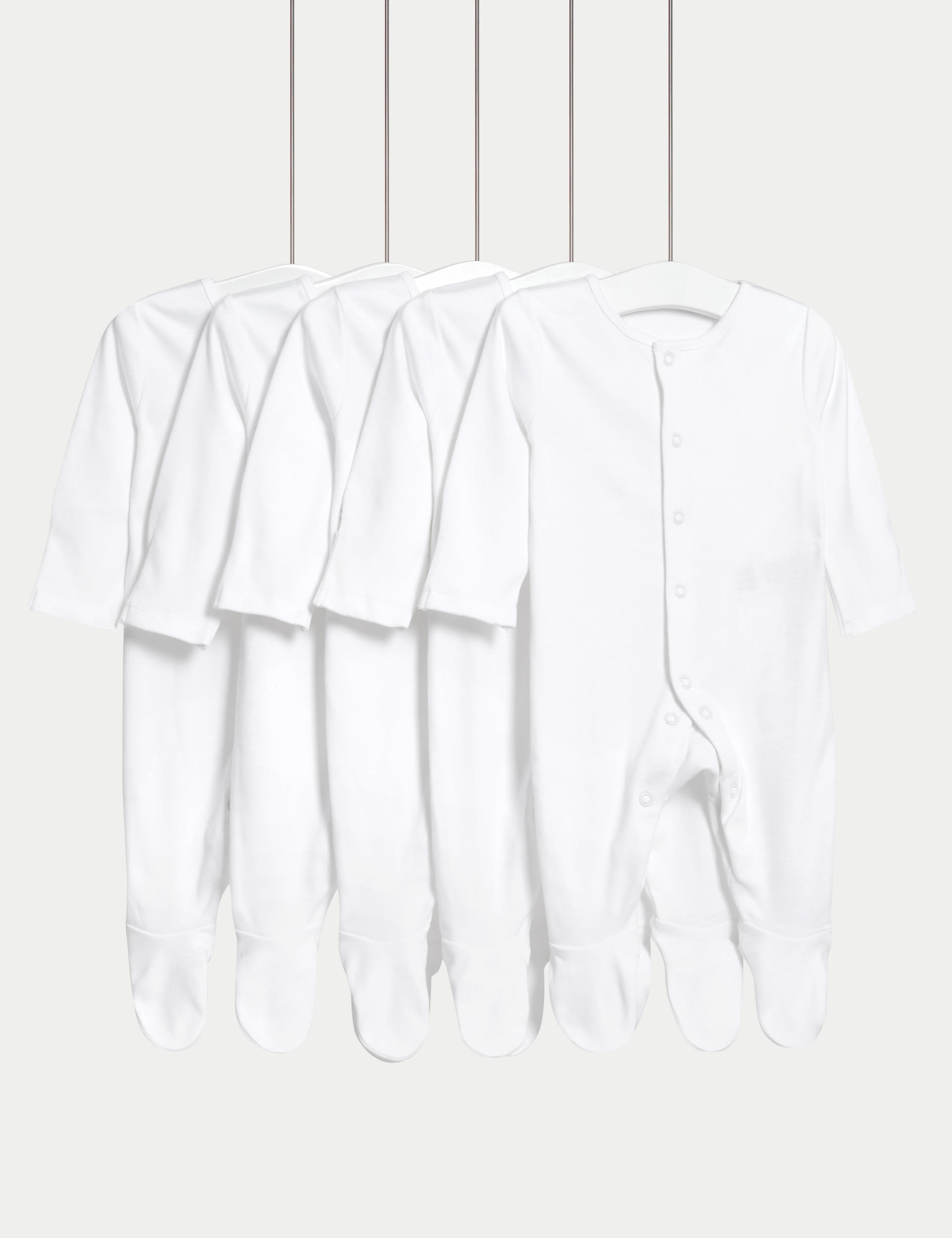 M&S Collection 5pk Pure Cotton Sleepsuits (5lbs-3 Yrs) - NB - White, White