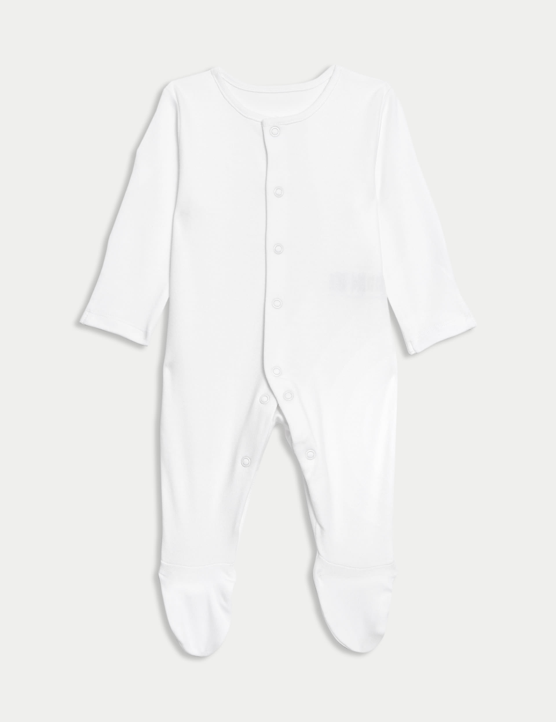 M&S Collection 3pk Pure Cotton Sleepsuits (5lbs-3 Yrs) - 0-3 M - White, White