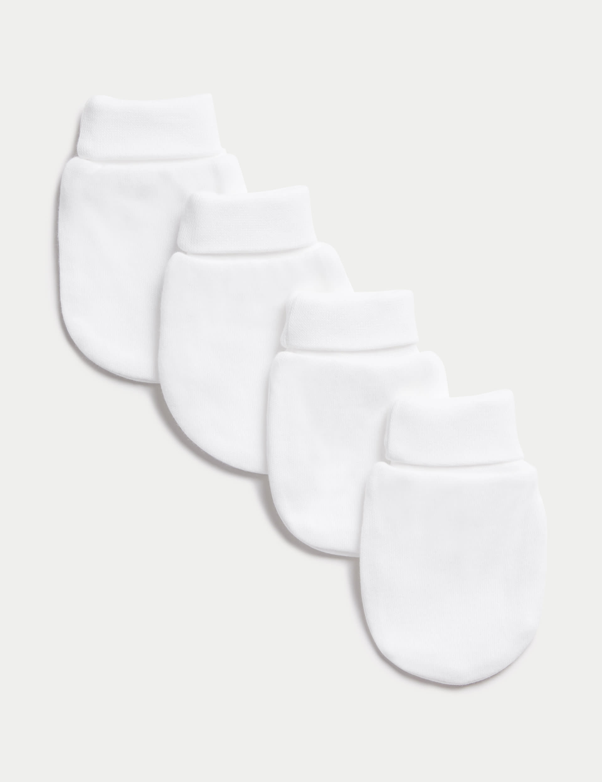 M&S Collection 4pk Pure Cotton Mittens (0-1 Yrs) - 1 M - White, White