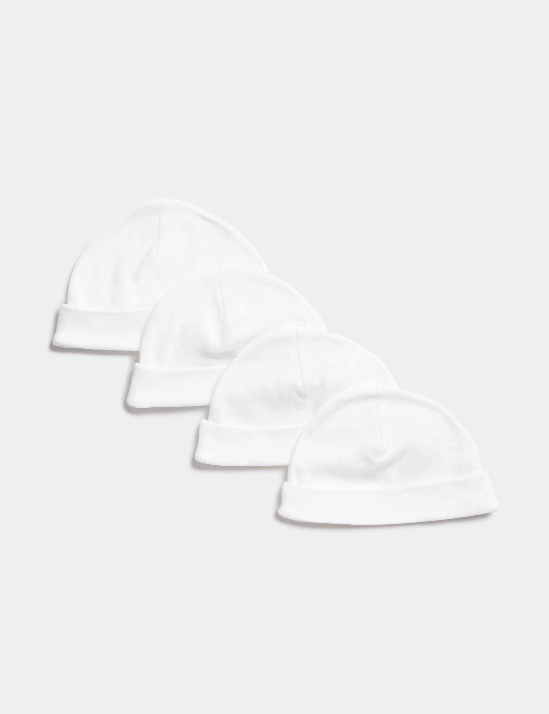 M&S Collection 4pk Pure Cotton Hats (0-1 Yrs) - 1 M - White, White