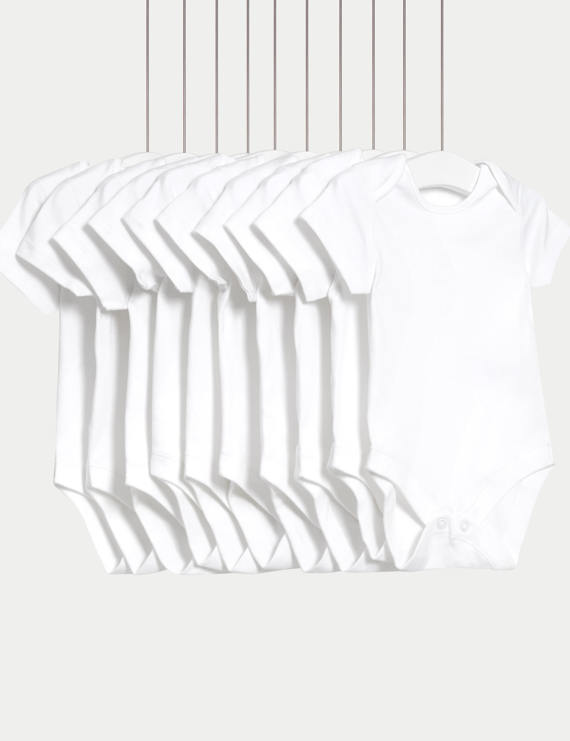 M&S Collection 10pk Pure Cotton Short Sleeve Bodysuits (6lbs-3 Yrs) - 3-6 M - White, White