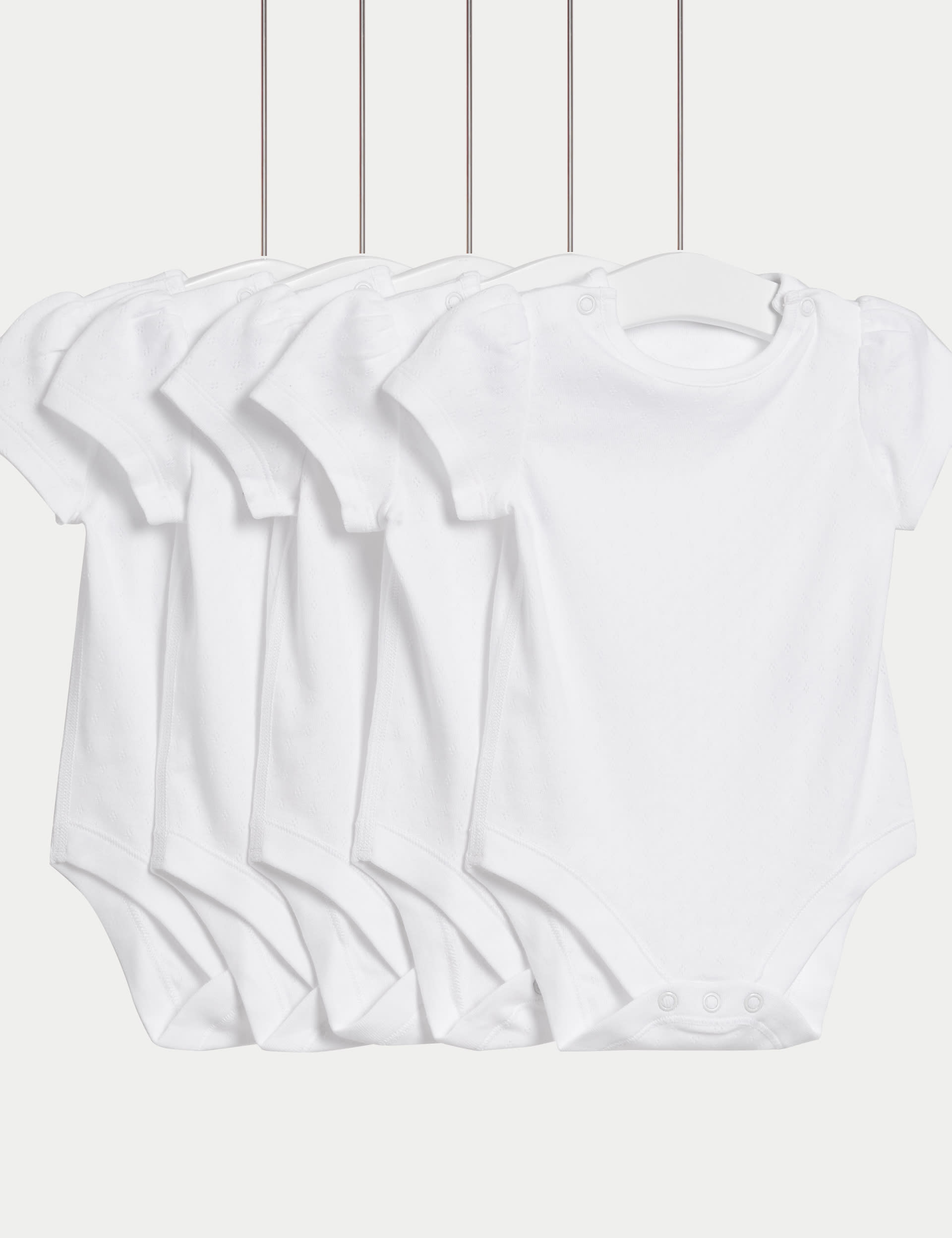 M&S Collection 5pk Pure Cotton Pointelle Bodysuits (5lbs-3 Yrs) - 0-3 M - White, White