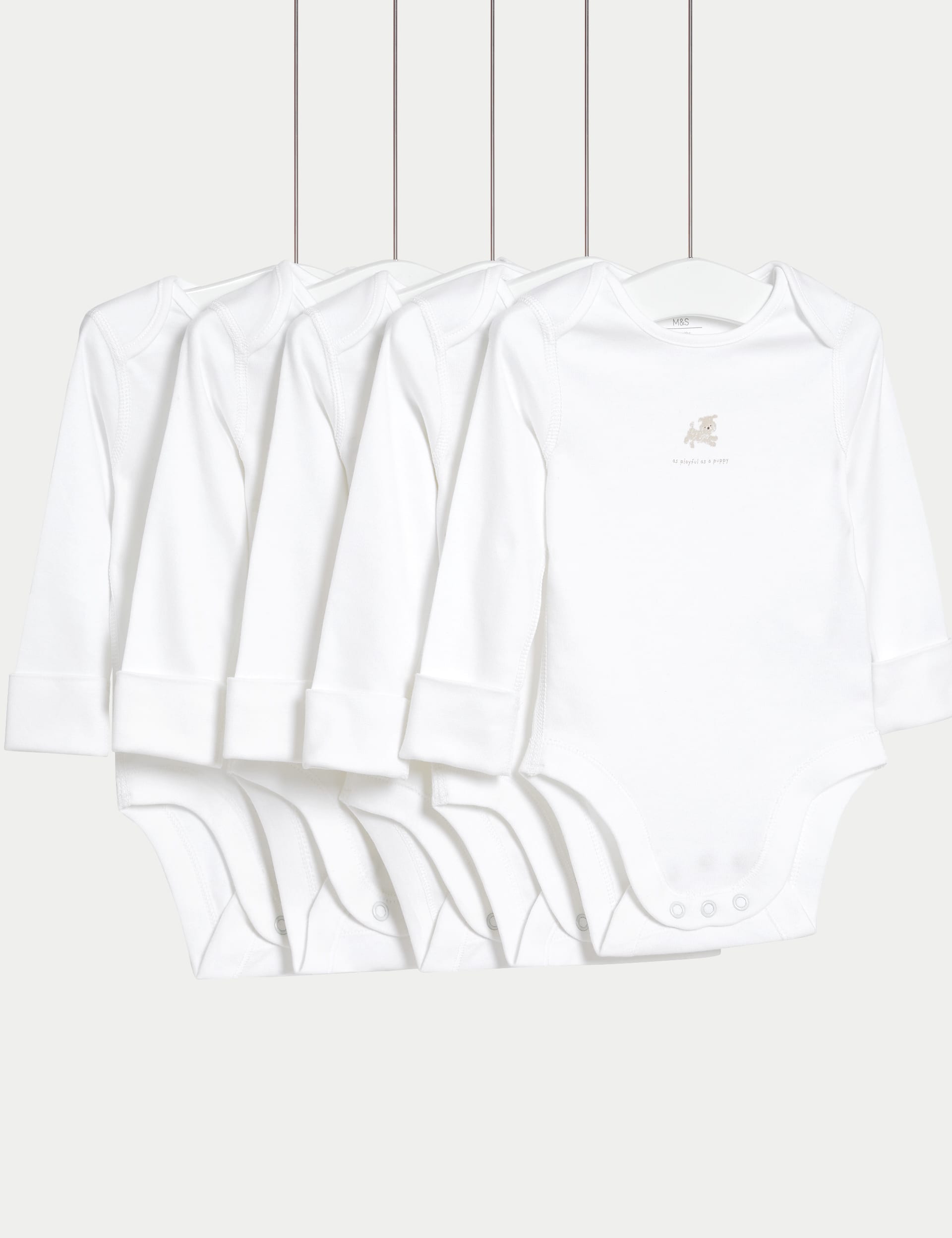 M&S Collection Girls 5pk Pure Cotton Animal Bodysuits (6lbs-3 Yrs) - 12-18 - White Mix, White Mix