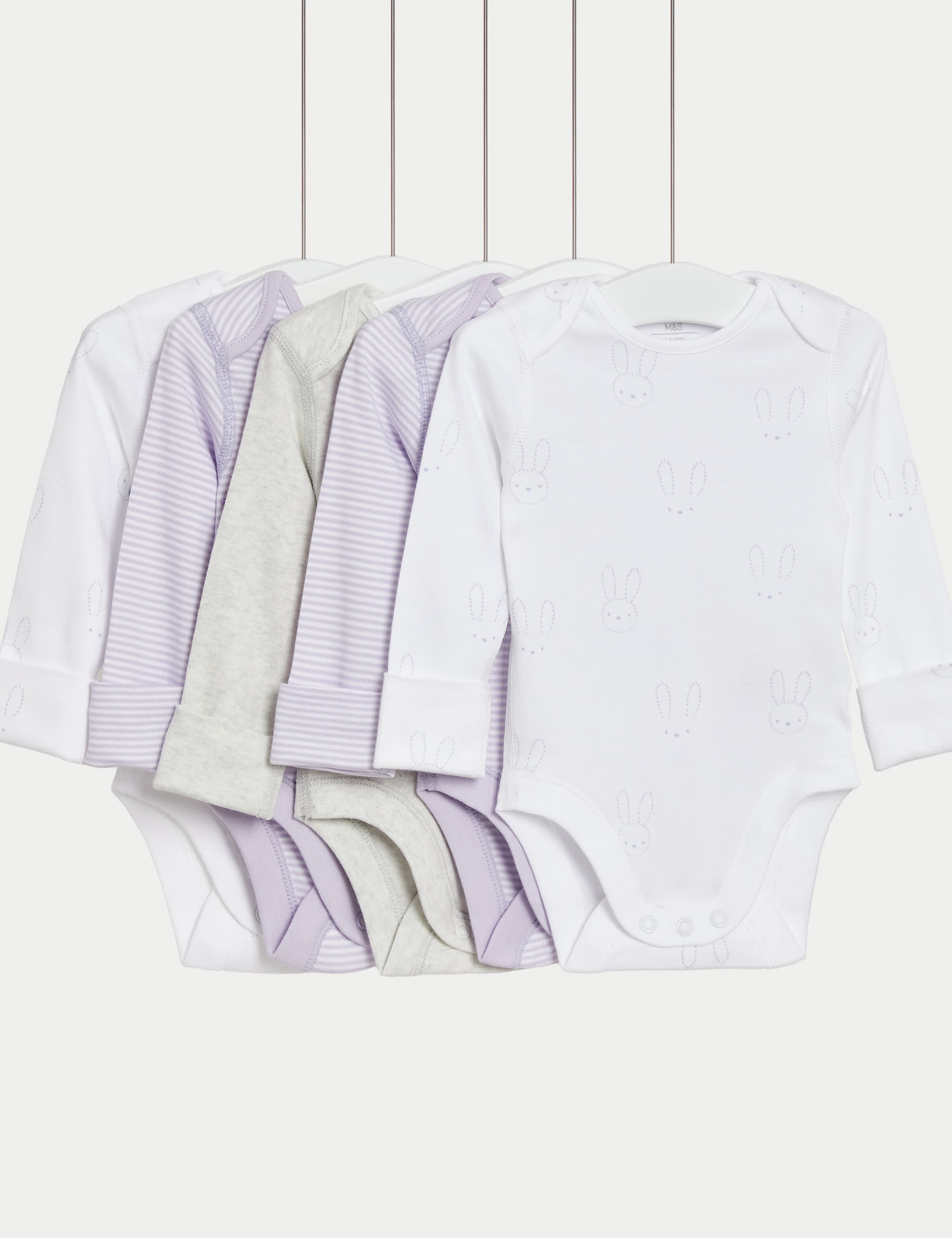 M&S Collection Girls 5pk Pure Cotton Bodysuits (6lbs-3 Yrs) - 2-3Y - Purple Mix, Purple Mix