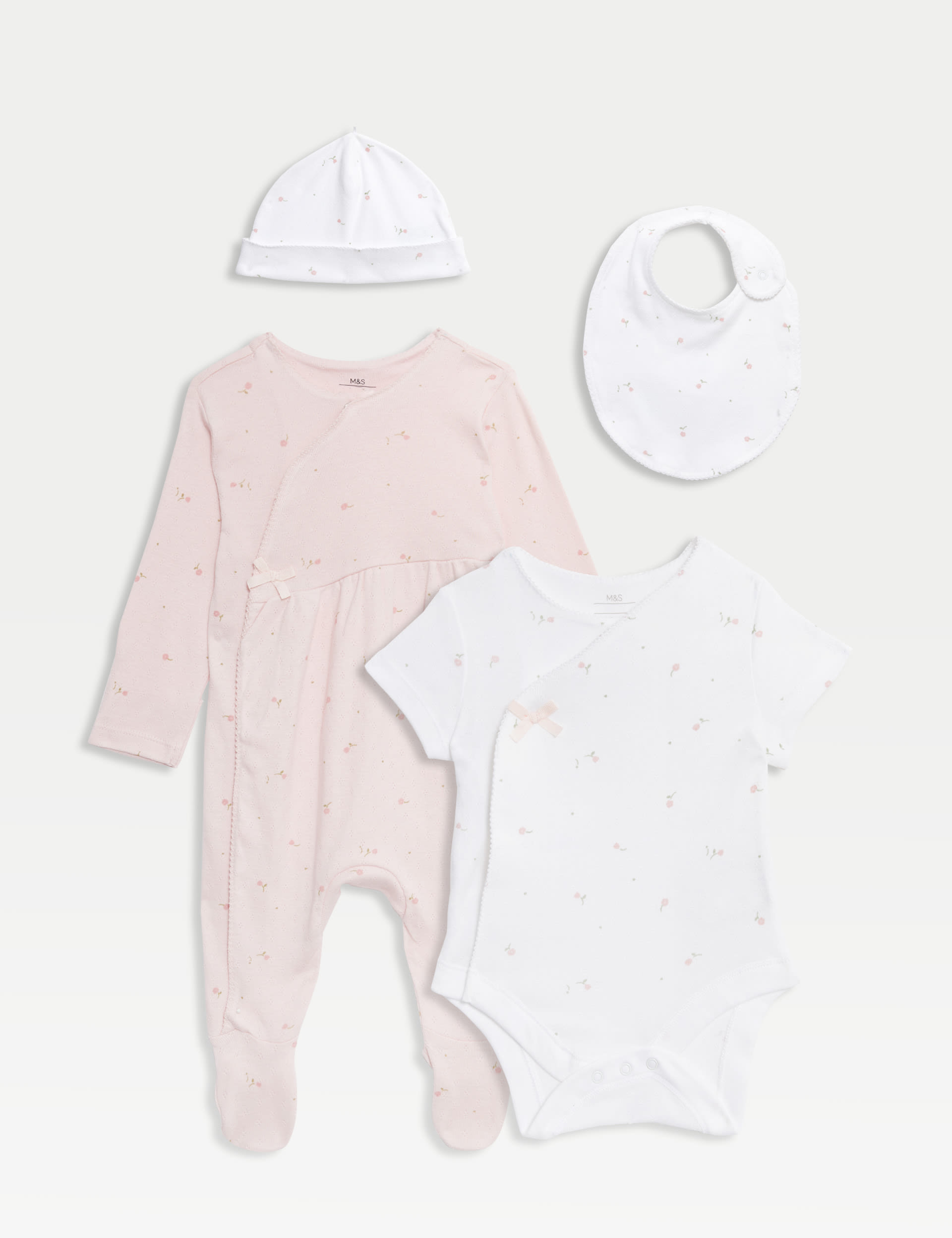 M&S Collection Girls 4pc Cotton Rich Tulip Gift Set (0-9 Mths) - 6-9 M - White Mix, White Mix