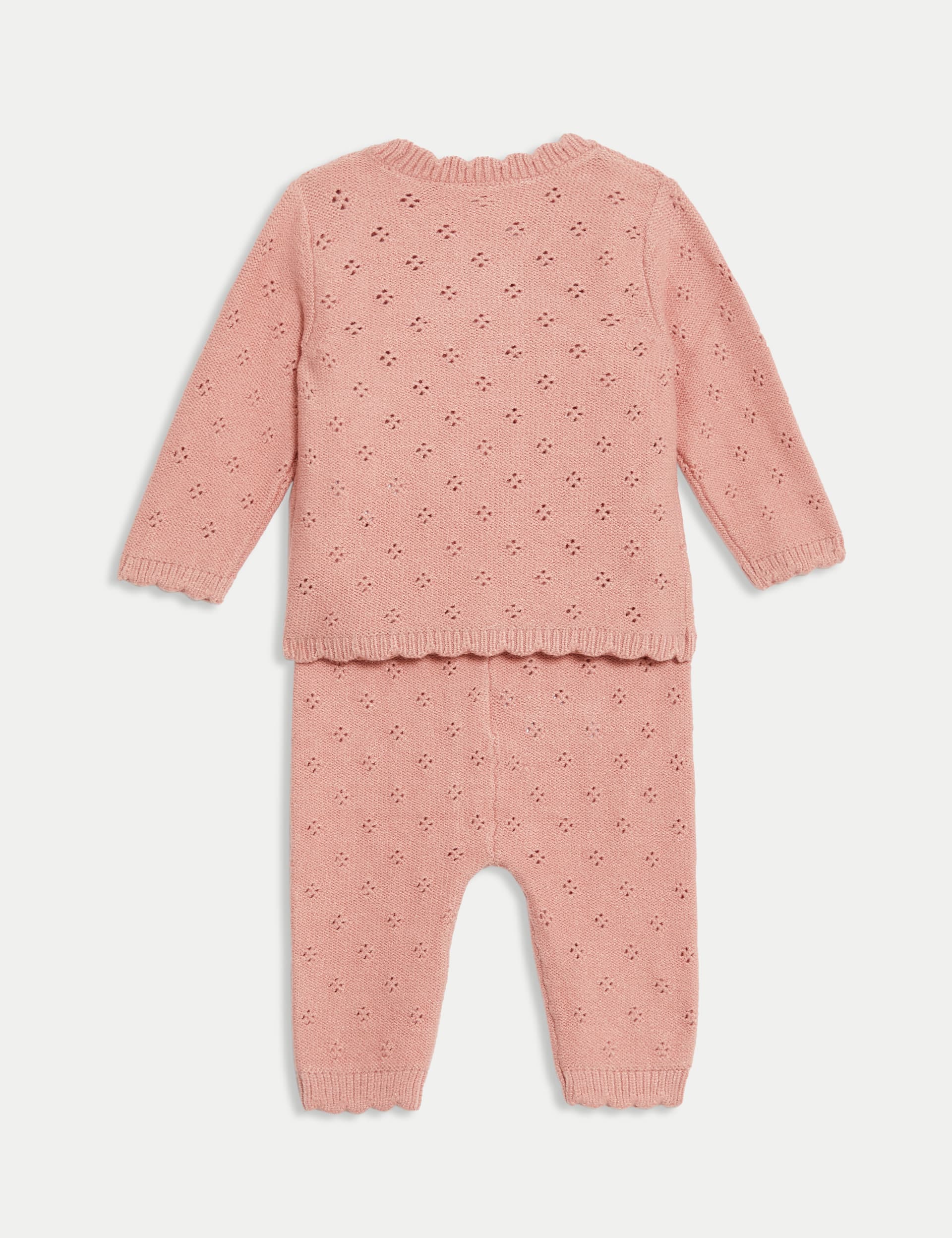 M&S Collection Girls 2pc Pointelle Knitted Outfit (7lbs-1 Yrs) - 0-3 M - Pink, Pink