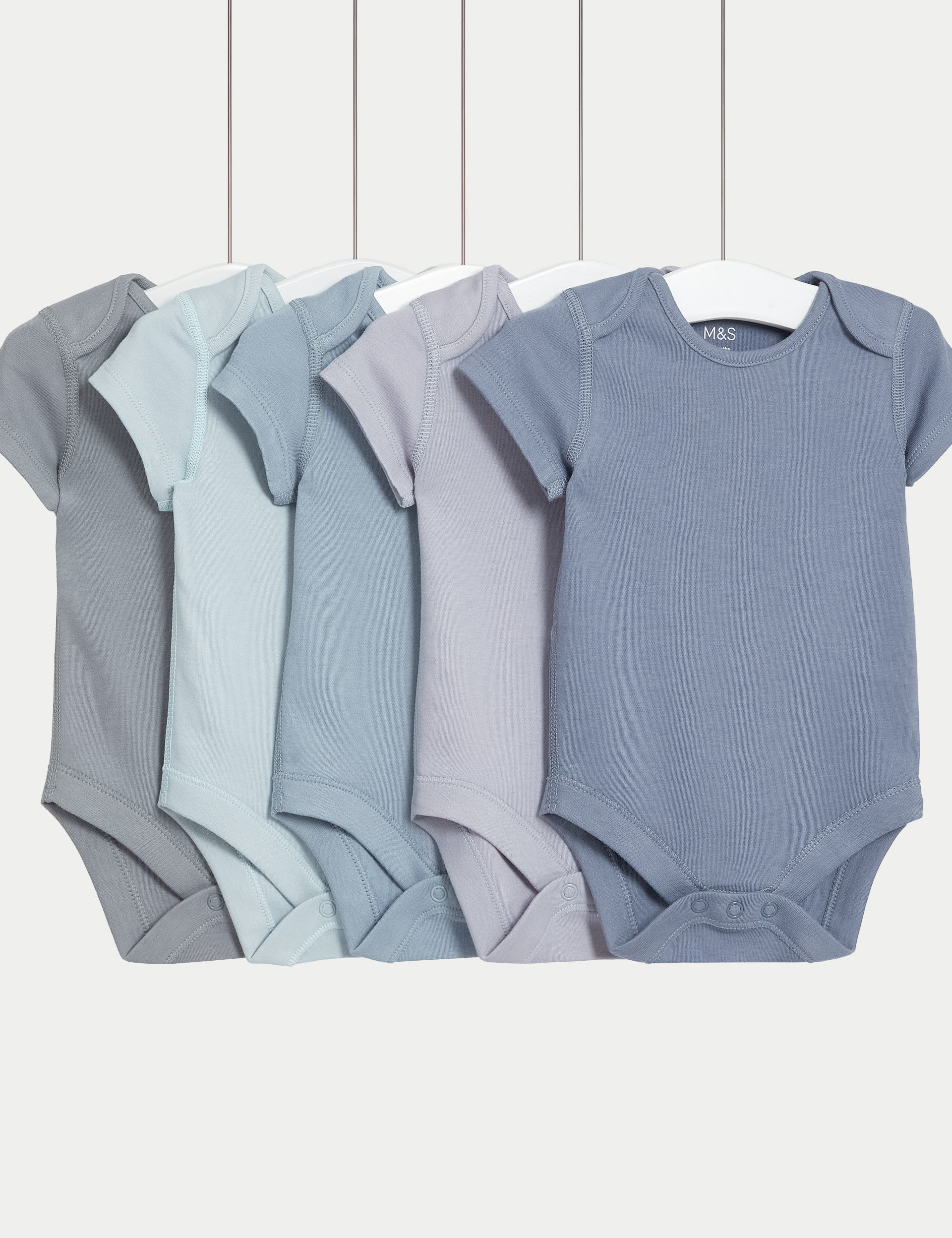 M&S Collection Boys 5pk Pure Cotton Bodysuits (6lbs-3 Yrs) - 12-18 - Blue Mix, Blue Mix