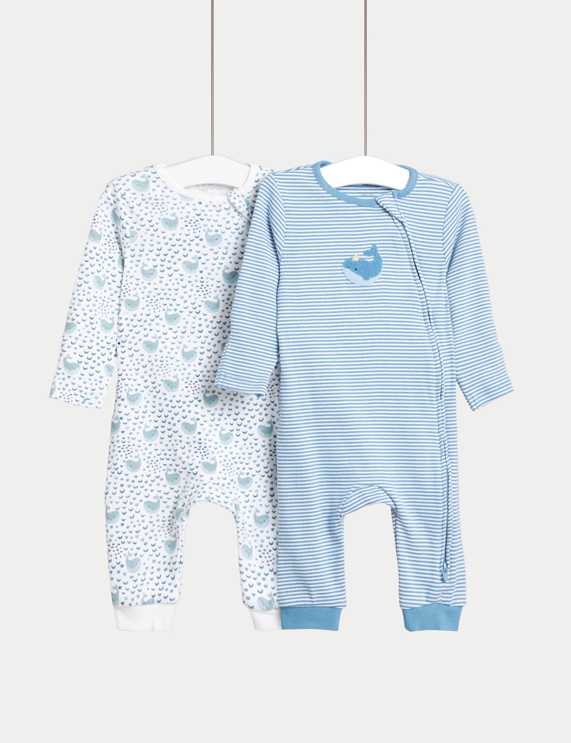 M&S Collection Boys 2 Pack Cotton Rich Whale Sleepsuits (0-3 Yrs) - TINY - Navy Mix, Navy Mix