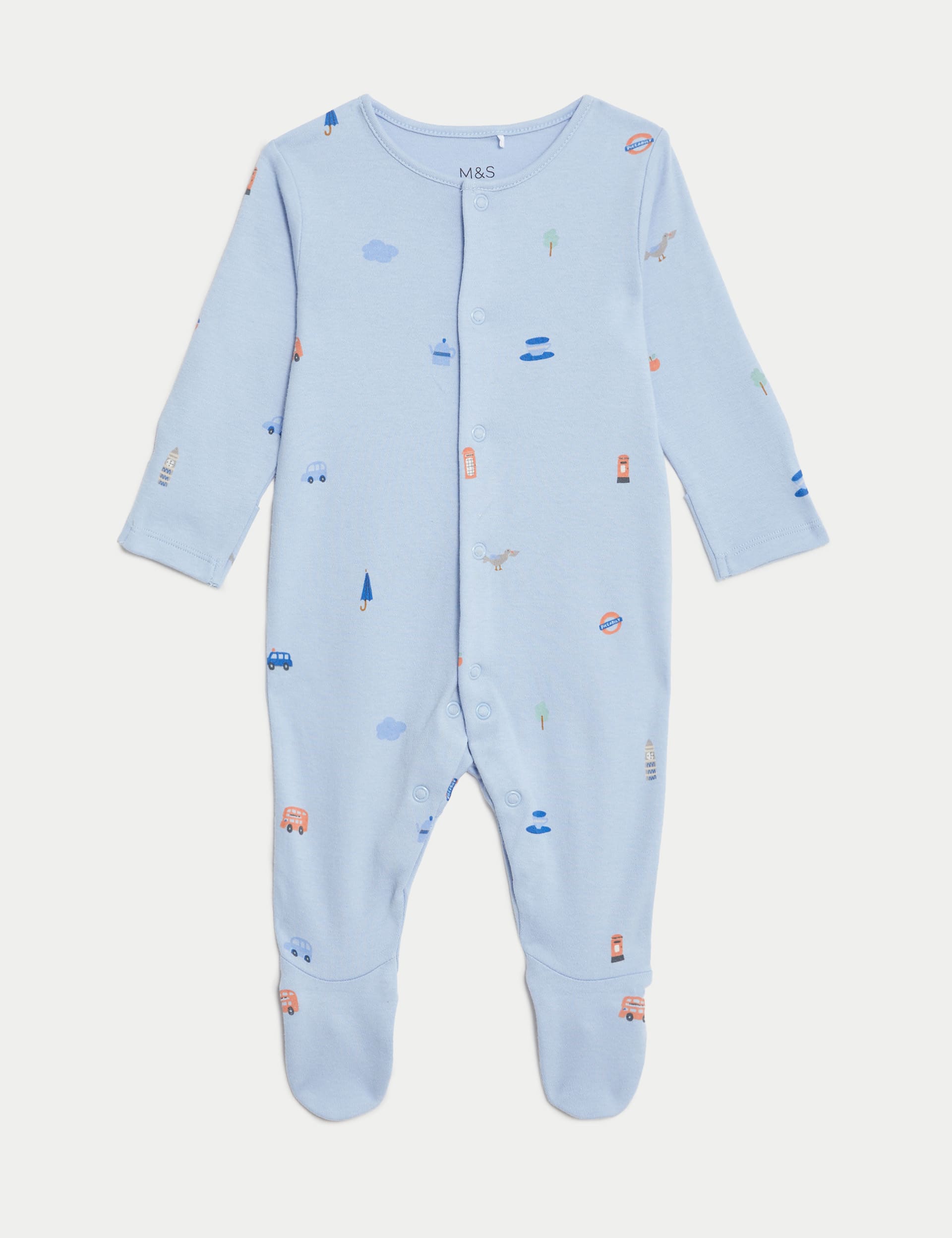 M&S Collection Boys 3pk Pure Cotton London Sleepsuits (6lbs-3 Yrs) - 6-9 M - Ecru Mix, Ecru Mix