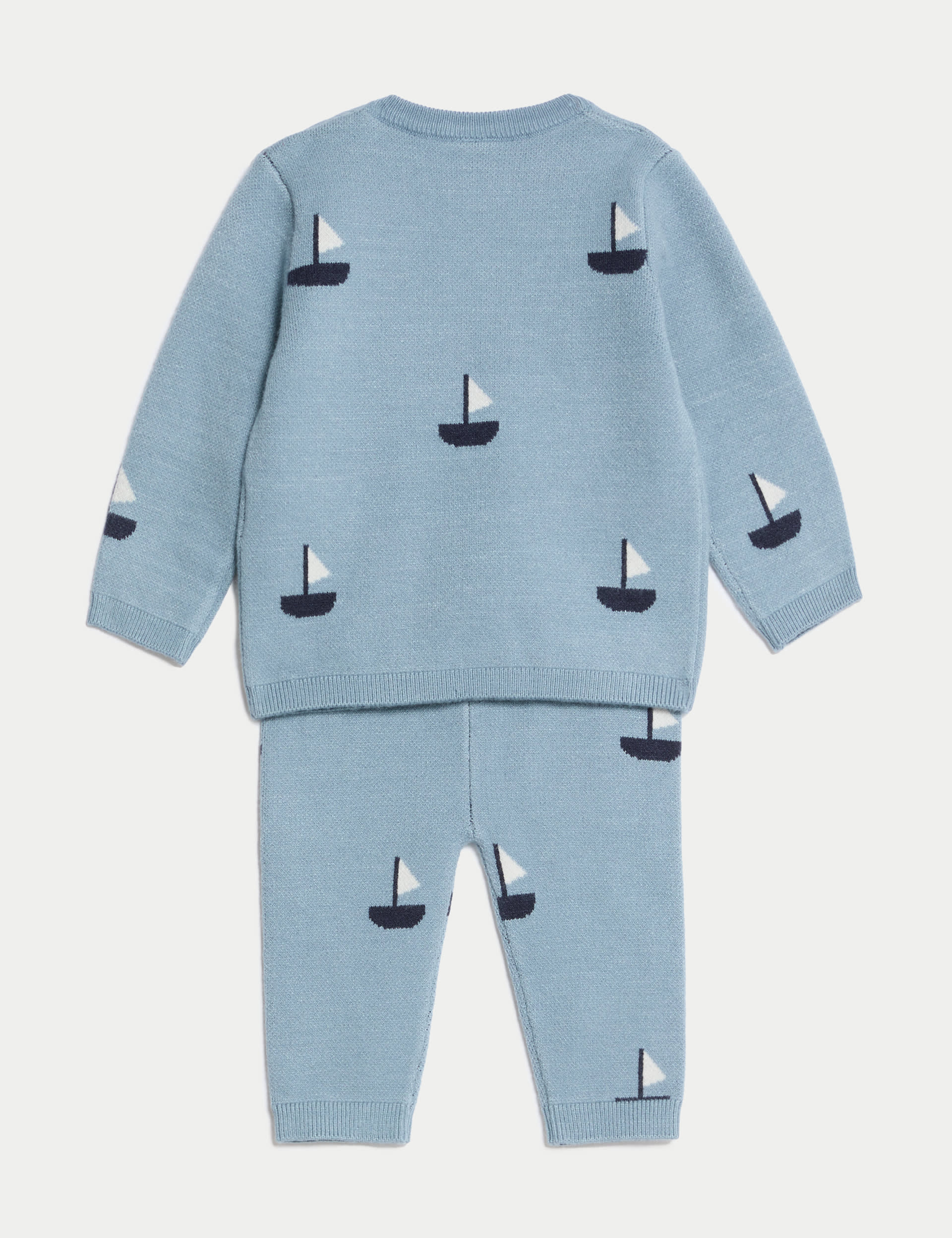 M&S Collection Boys 2pc Boat Knitted Top & Bottom Outfit (7lbs-1 Yrs) - 1 M - Blue, Blue