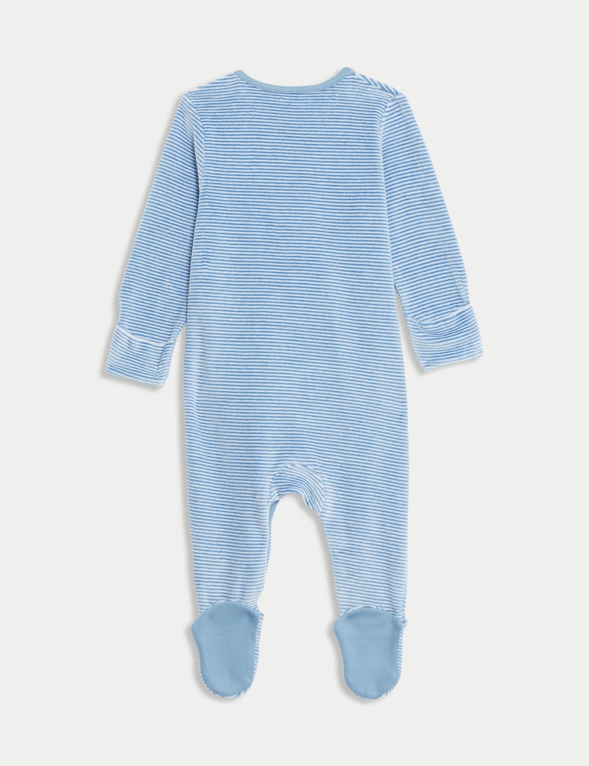 M&S Collection Boys Cotton Rich Velour Striped Bear Sleepsuit (7lbs-1 Yrs) - NB - Blue, Blue