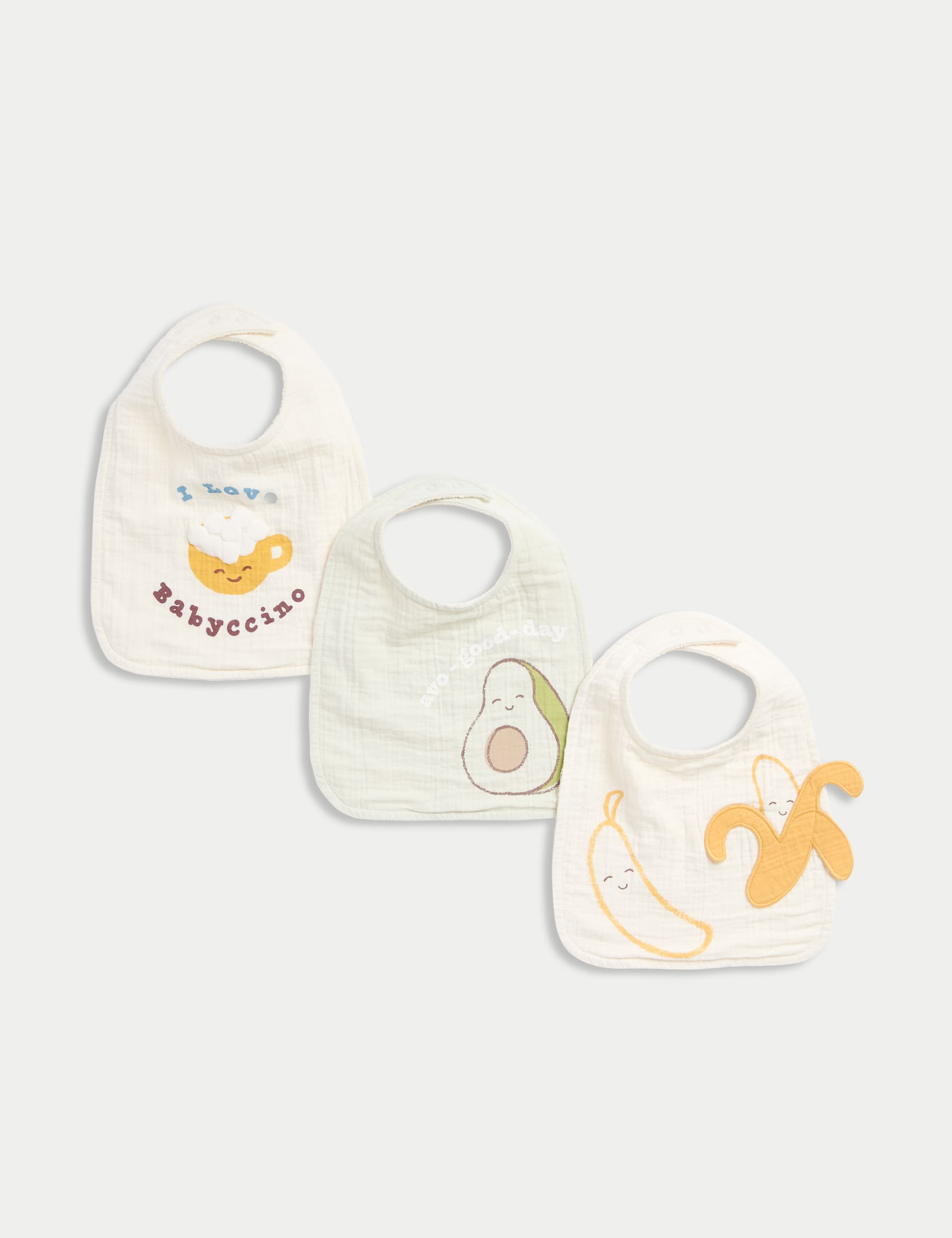 M&S Collection 3pc Pure Cotton Food Bibs - Ecru Mix, Ecru Mix