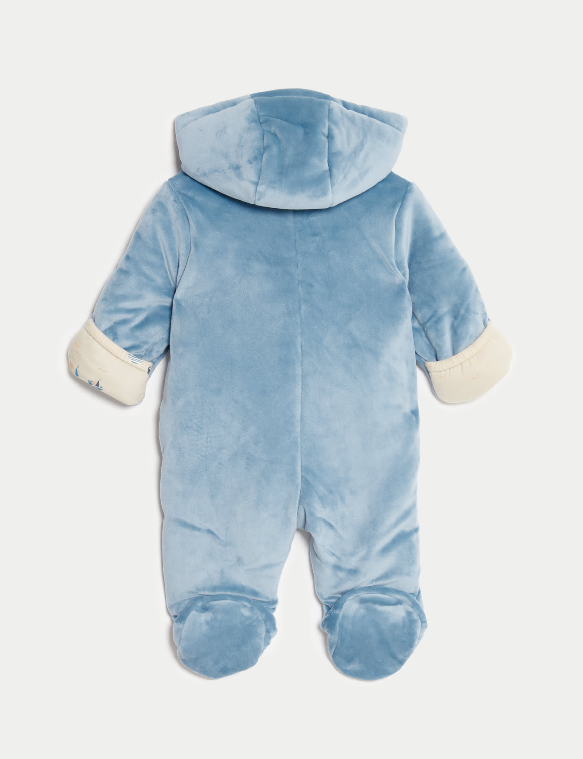 M&S Collection Boys Velour Hooded Pramsuit (0-12 Mths) - 0-3 M - Blue Mix, Blue Mix