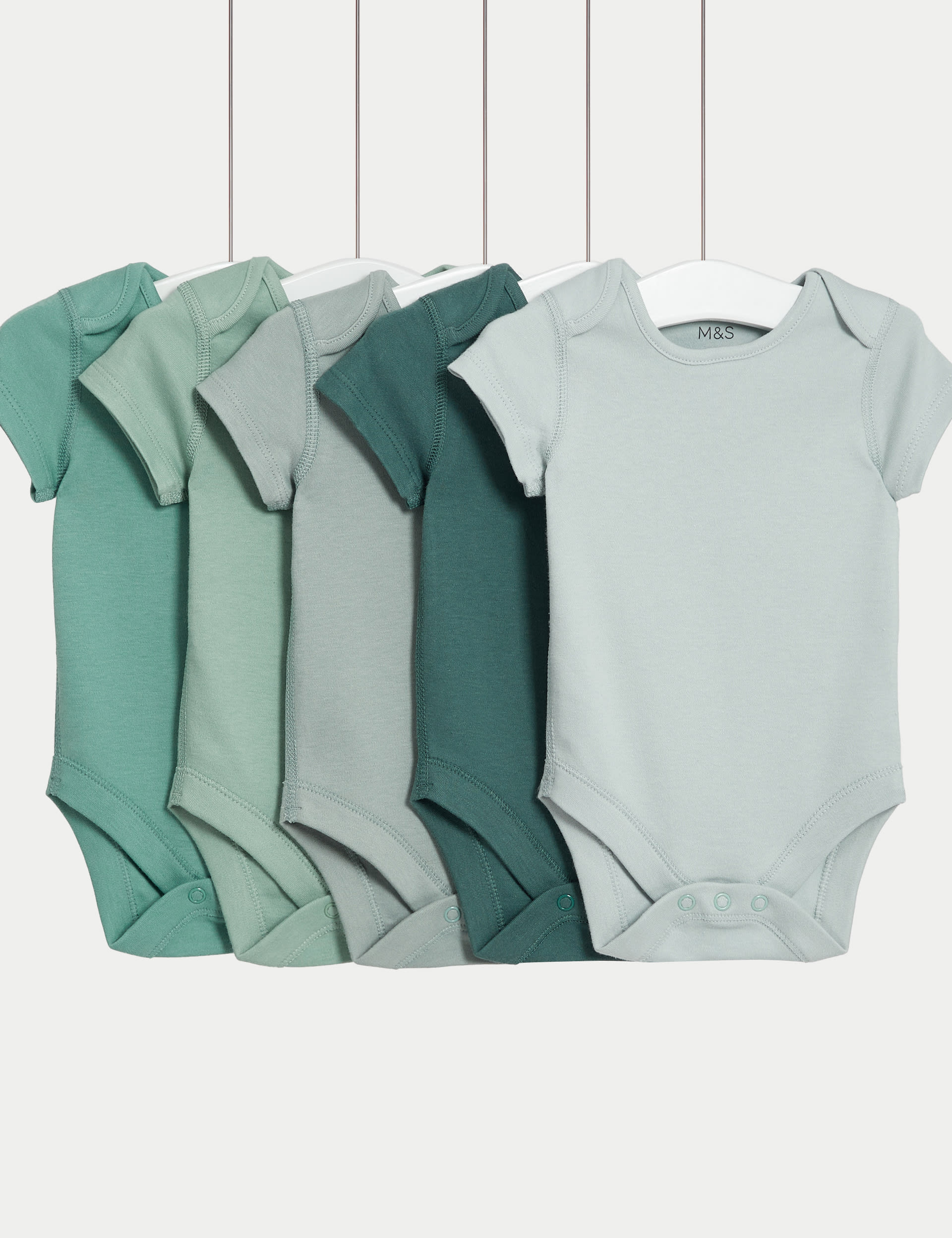 M&S Collection 5pk Pure Cotton Bodysuits (6lbs-3 Yrs) - 12-18 - Green Mix, Green Mix