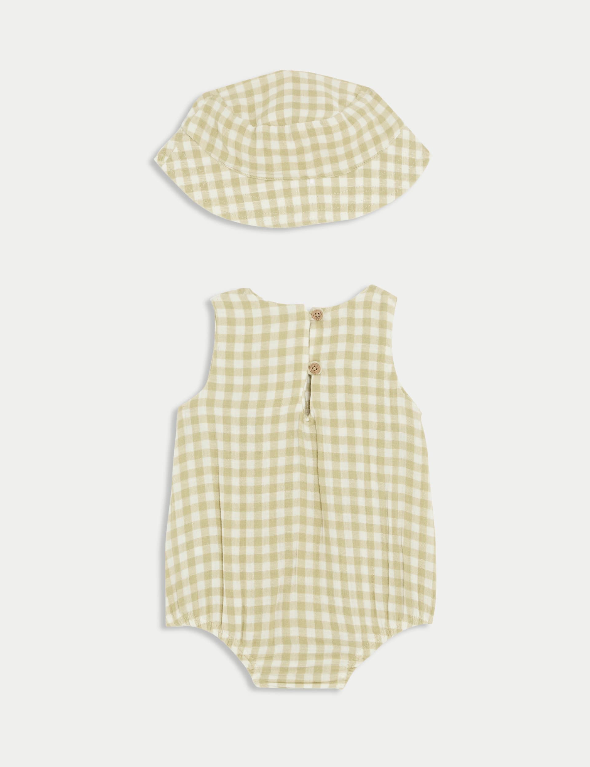 M&S Collection 2pc Check Paddler with Hat Outfit (0-3 Yrs) - 0-3 M - Green Mix, Green Mix