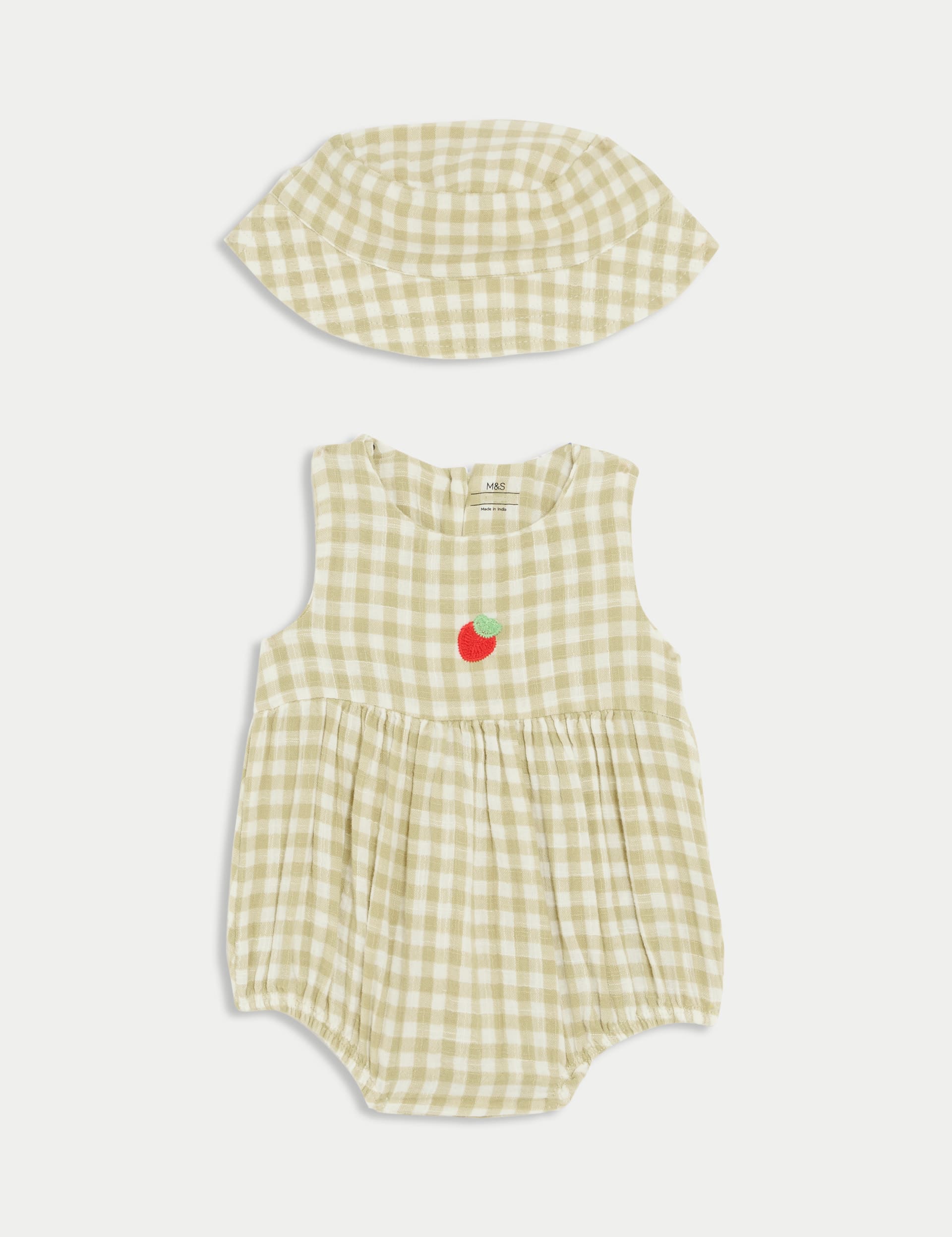 M&S Collection 2pc Check Paddler with Hat Outfit (0-3 Yrs) - 0-3 M - Green Mix, Green Mix