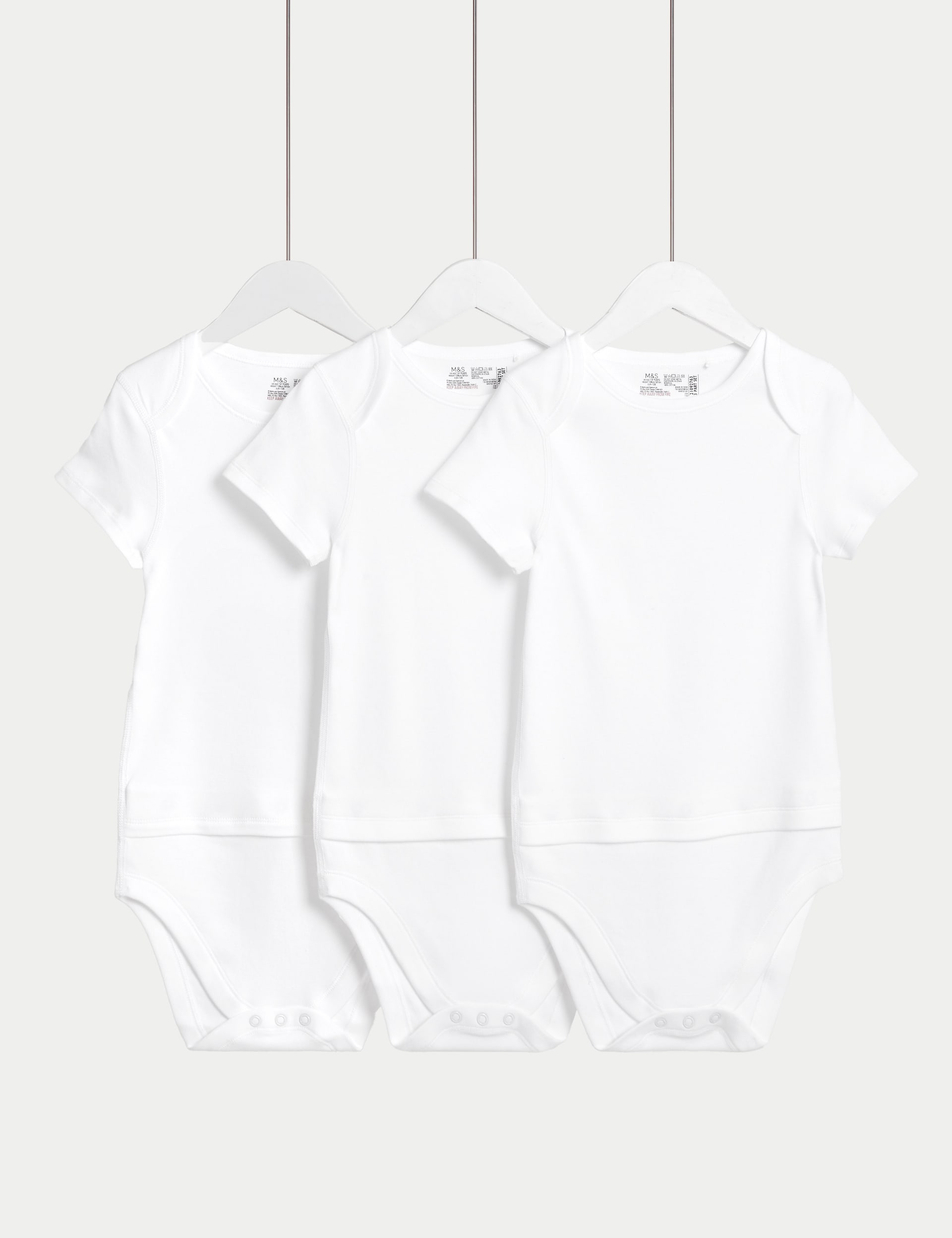 M&S Collection 3pk Adaptive Pure Cotton Bodysuits (7lbs-16 Yrs) - 5-6Y - White, White