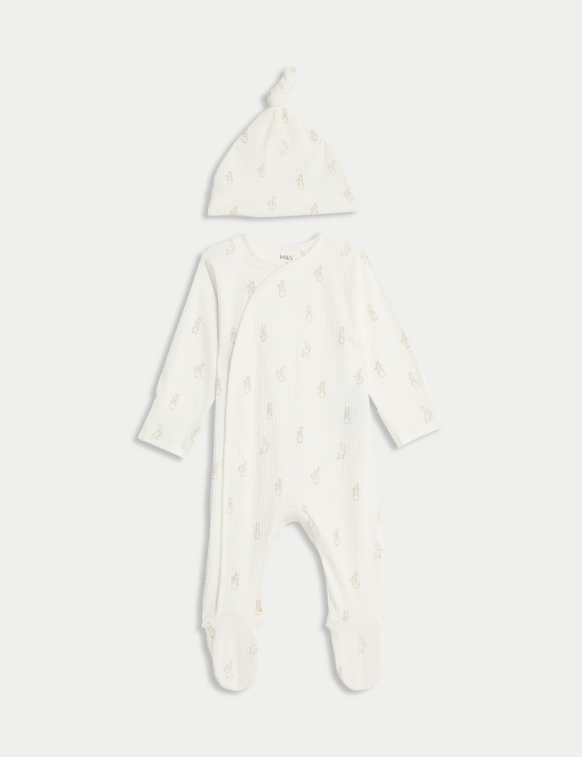 M&S Collection 2pc Peter Rabbit Sleepsuit and Hat (7lbs-1 Yrs) - 3-6 M - Cream Mix, Cream Mix