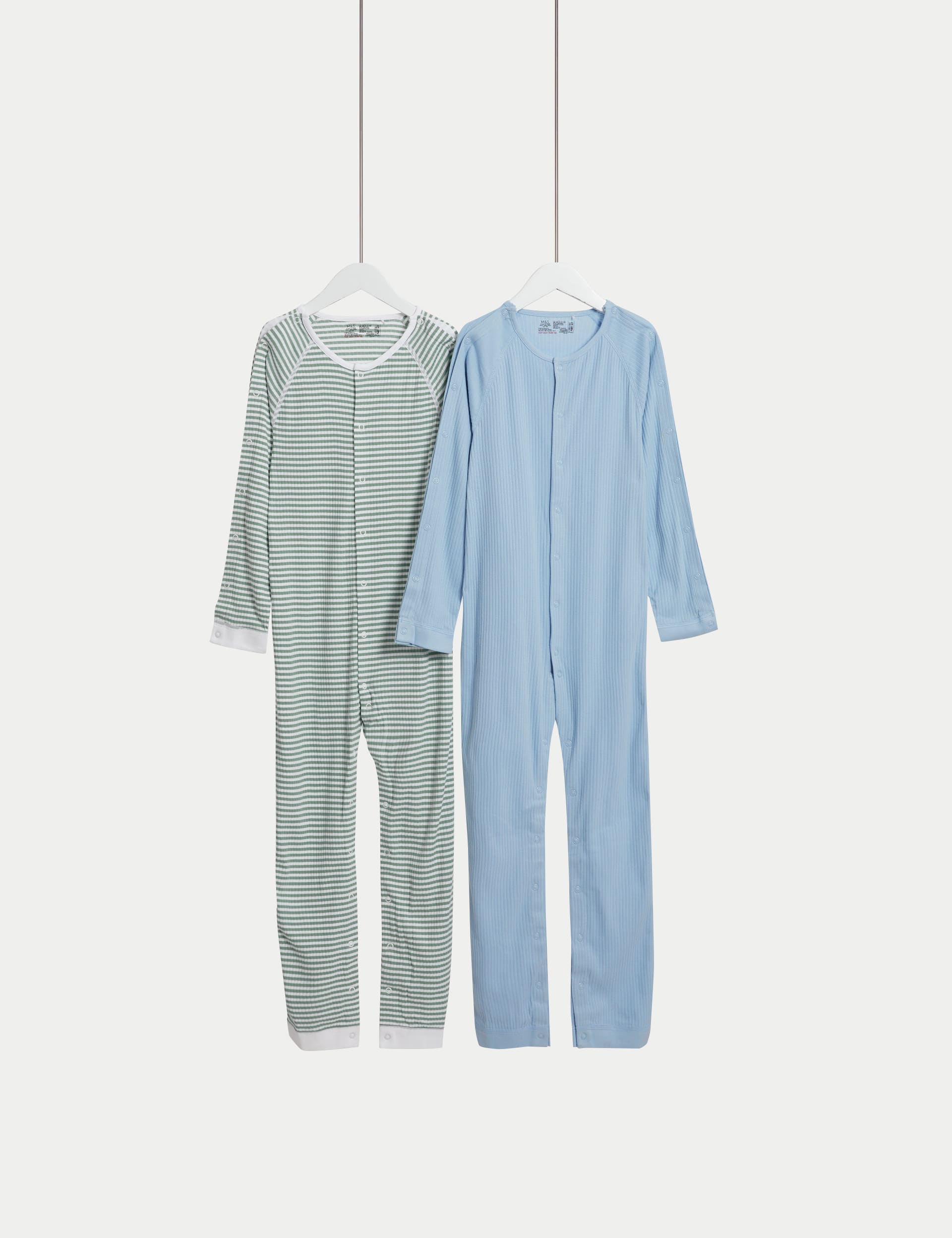 M&S Collection 2 Pack Adaptive Pure Cotton Sleepsuits (7lbs-16 Yrs) - 5-6Y - Blue/Green, Blue/Green