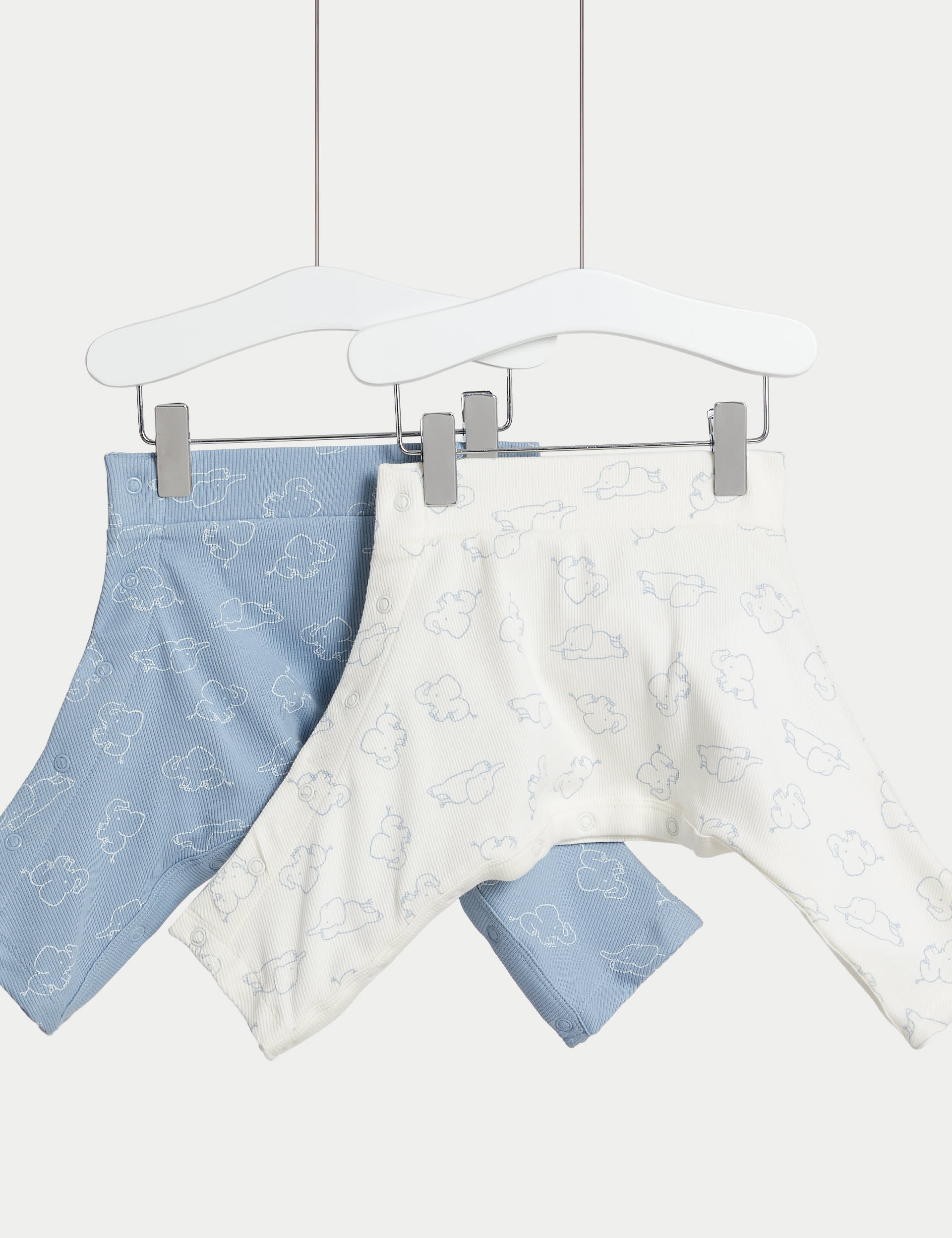 M&S Collection 2 Pack Hip Dysplasia Cotton Rich Stars Joggers (7lbs-1 Yrs) - 0-3 M - Blue Mix, Oatme