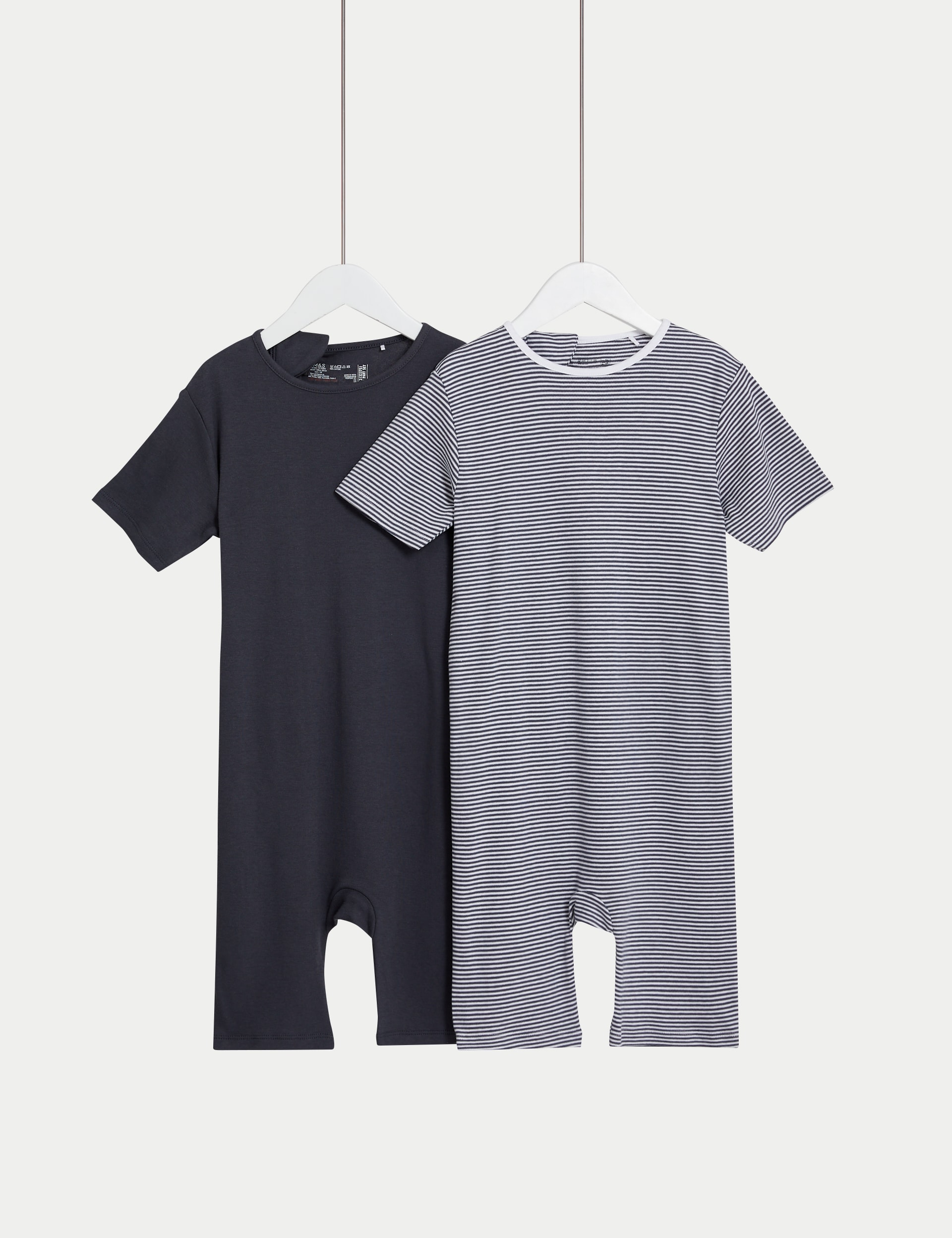 M&S Collection 2 Pack Adaptive Pure Cotton Rompers (3-16 Yrs) - 15-16 - Pewter, Pewter