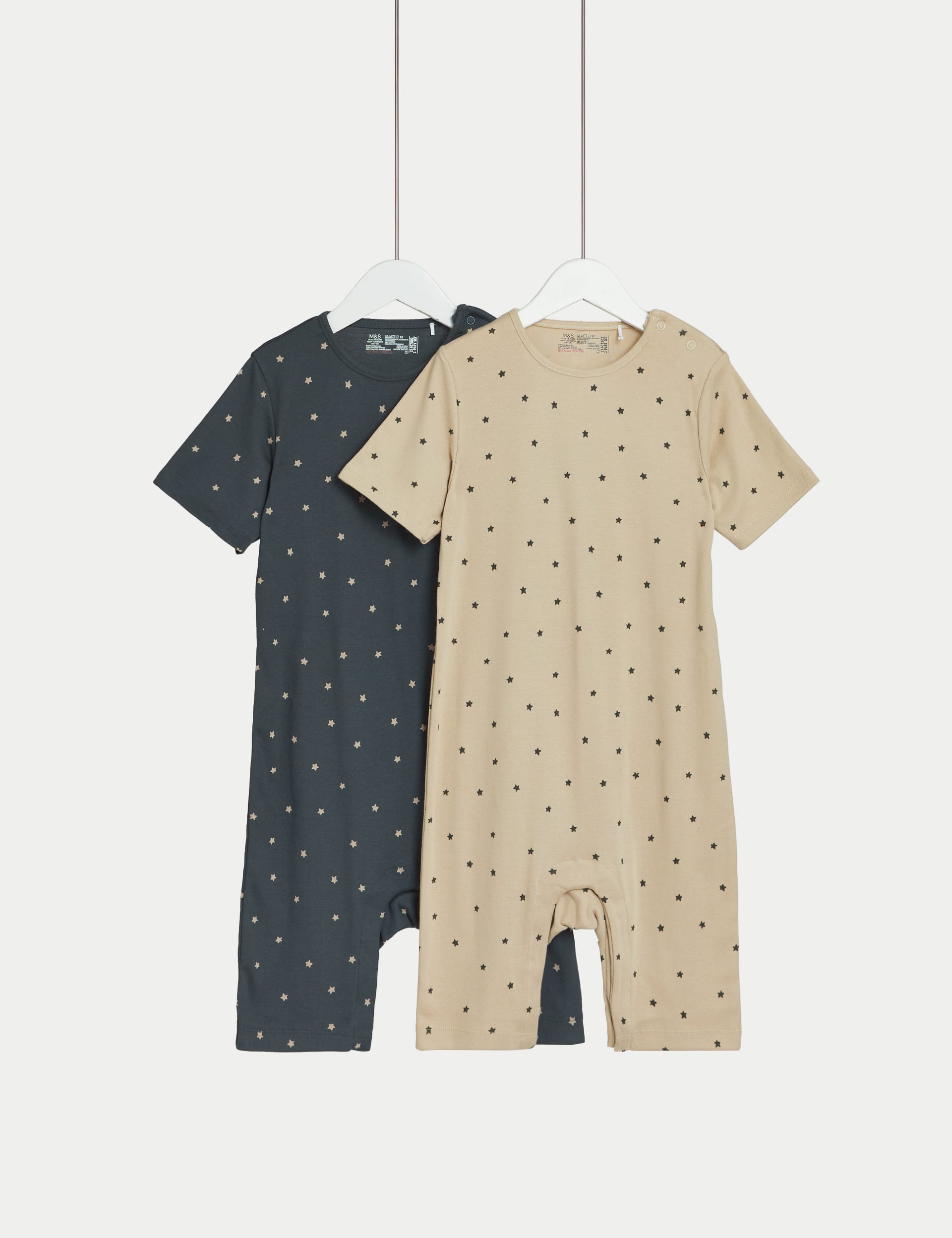 M&S Collection 2 Pack Adaptive Pure Cotton Star Rompers (3-16 Yrs) - 5-6Y - Oatmeal Mix, Oatmeal Mix