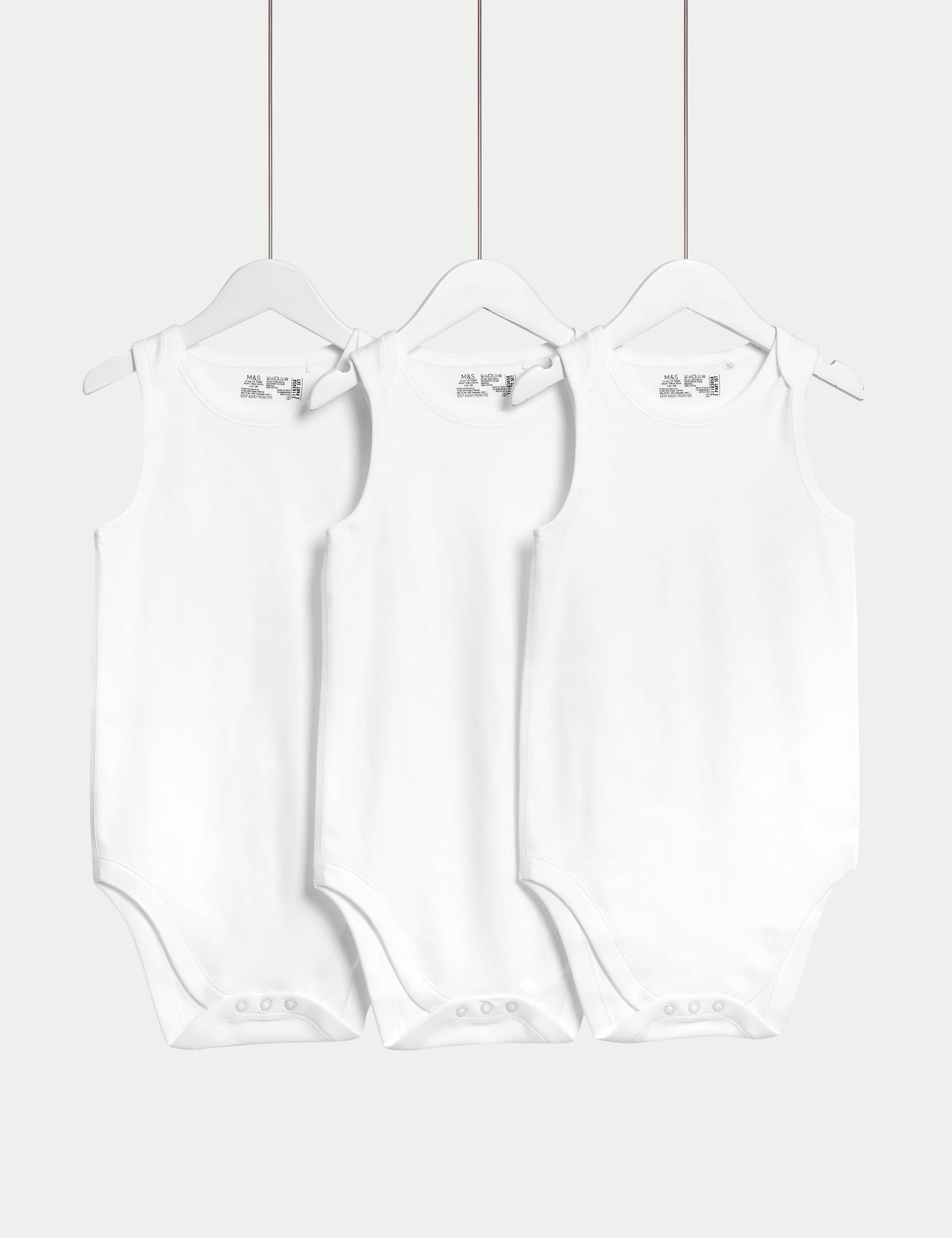 M&S Collection 3pk Adaptive Bodysuits (3-16 Yrs) - 7-8Y - White, White