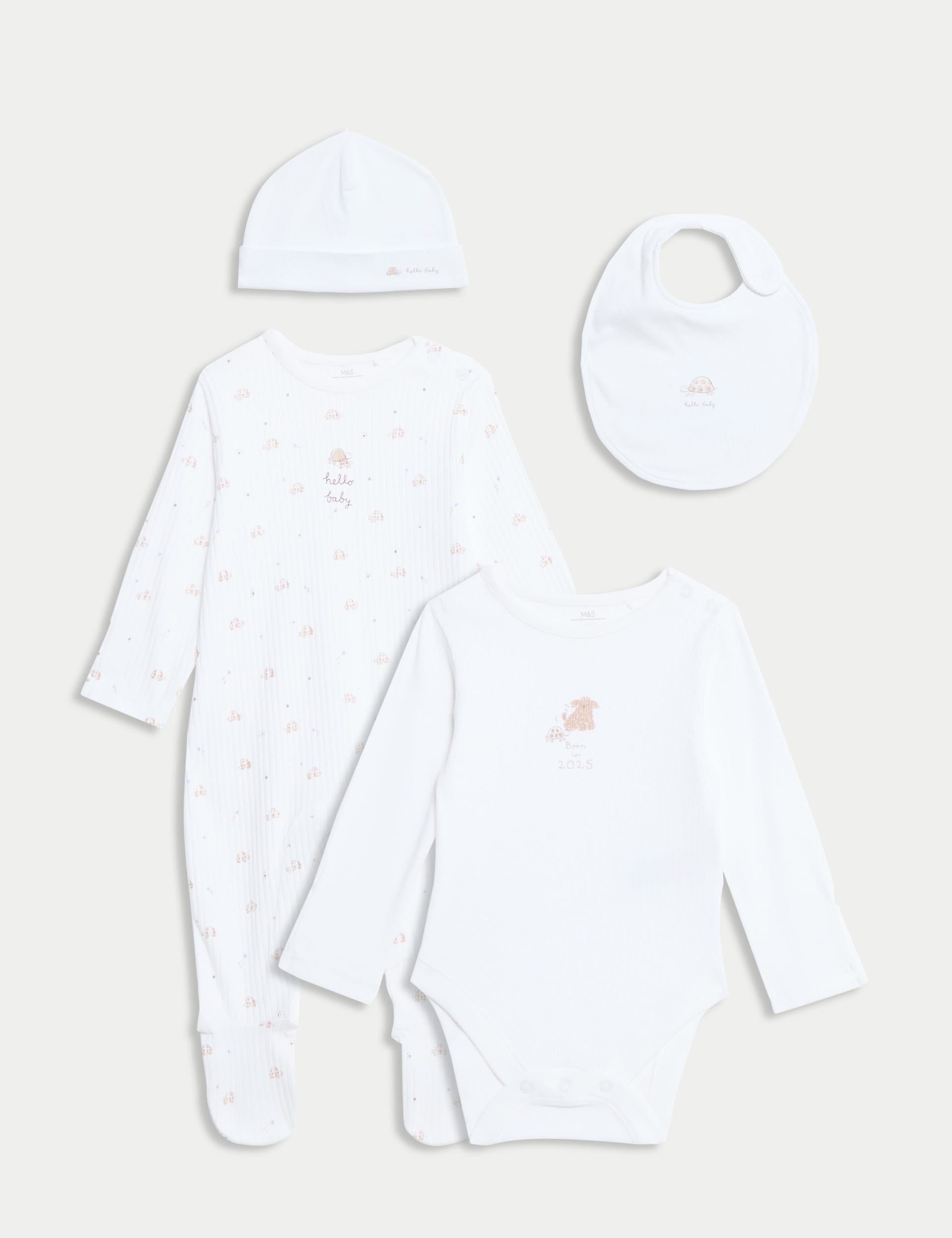 M&S Collection 4pc Pure Cotton Born in 2025 Starter Set (0-12 Mths) - 3-6 M - White Mix, White Mix